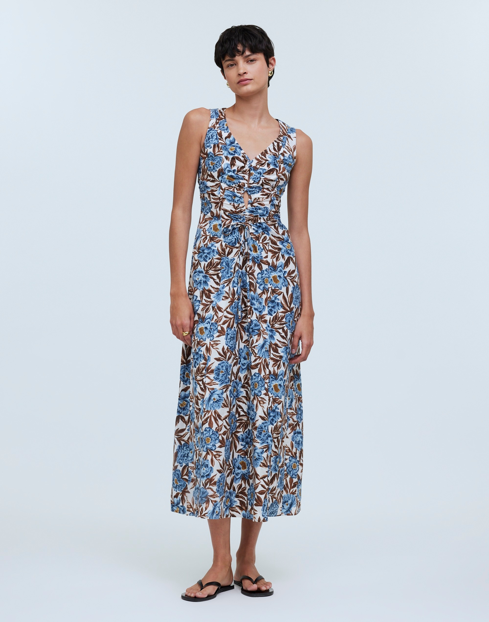 sleeveless v-neck midi dress in floral