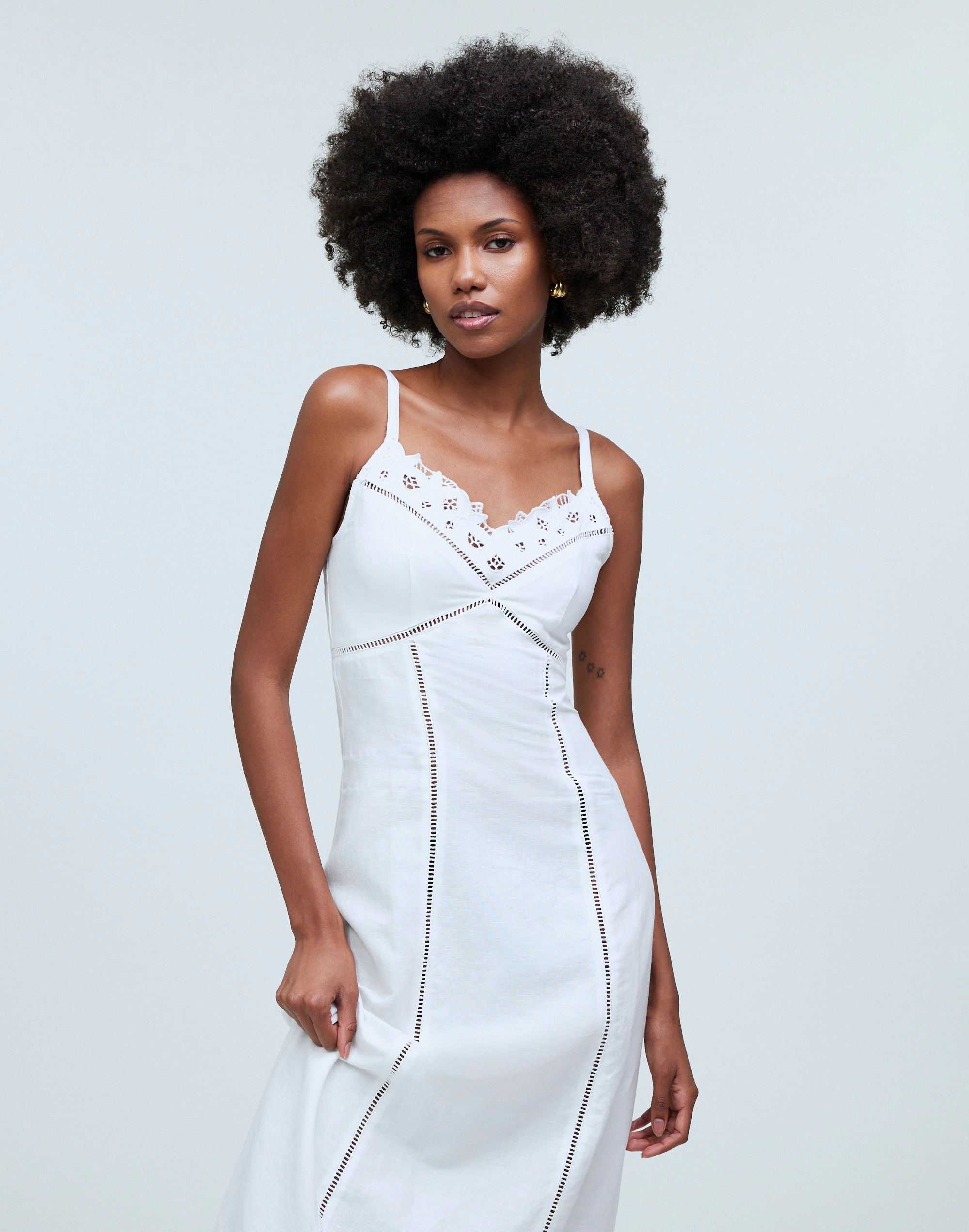 Sweetheart Midi Dress in Linen-Cotton Blend