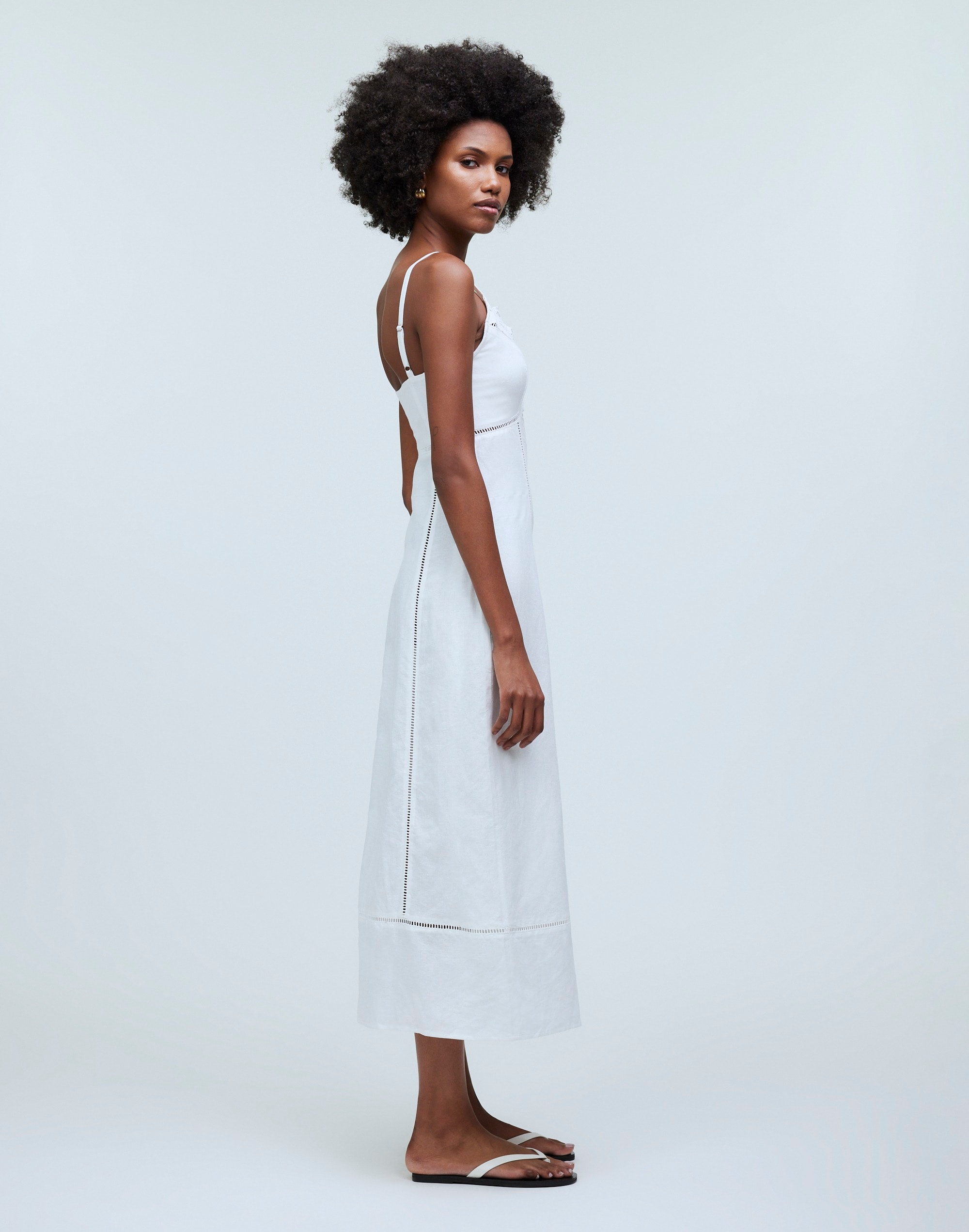 Sweetheart Midi Dress in Linen-Cotton Blend