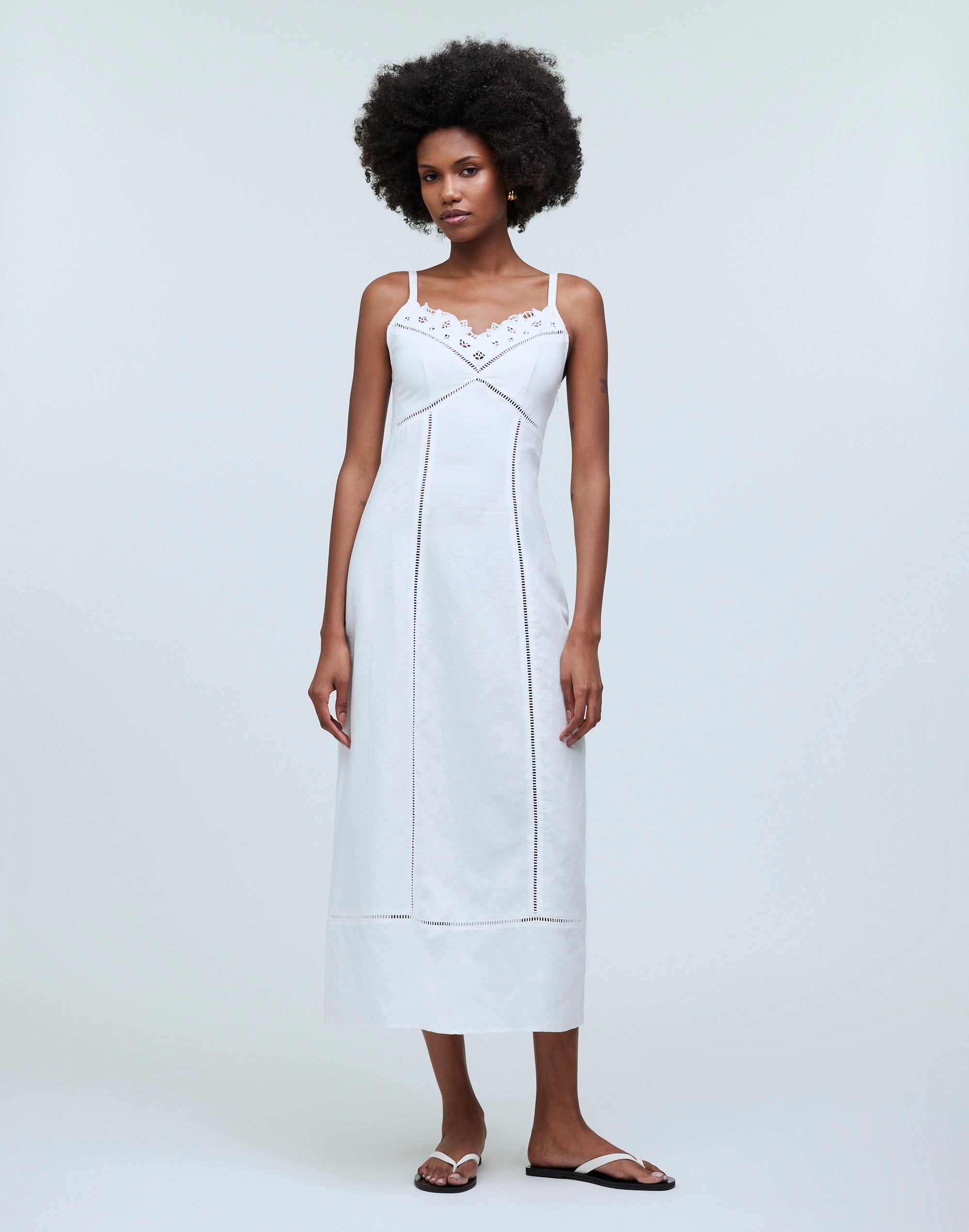 Sweetheart Midi Dress Linen-Cotton Blend
