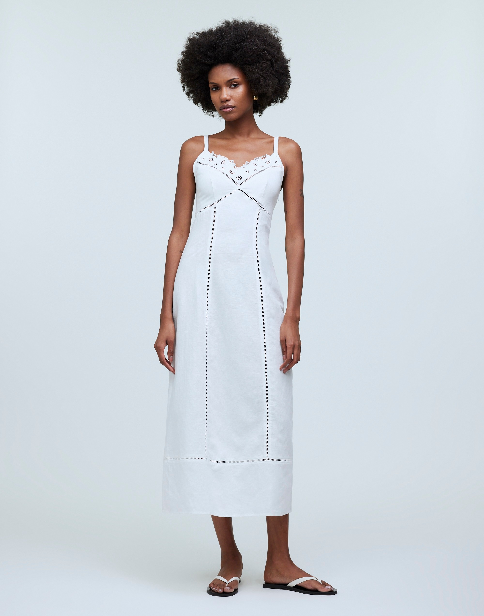 Sweetheart Midi Dress in Linen-Cotton Blend