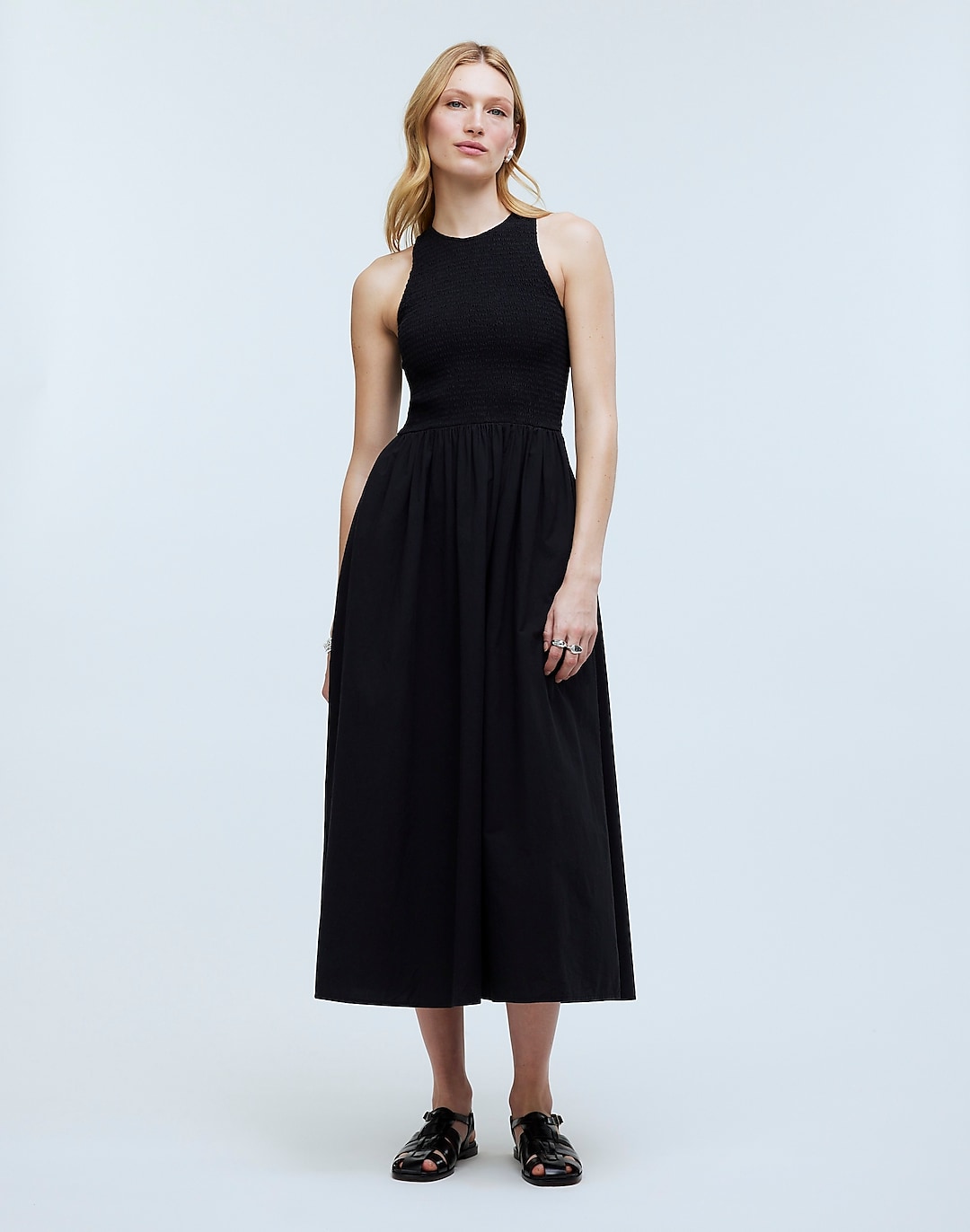 Women's Vintage Smocked Halter Neck Dress in Black