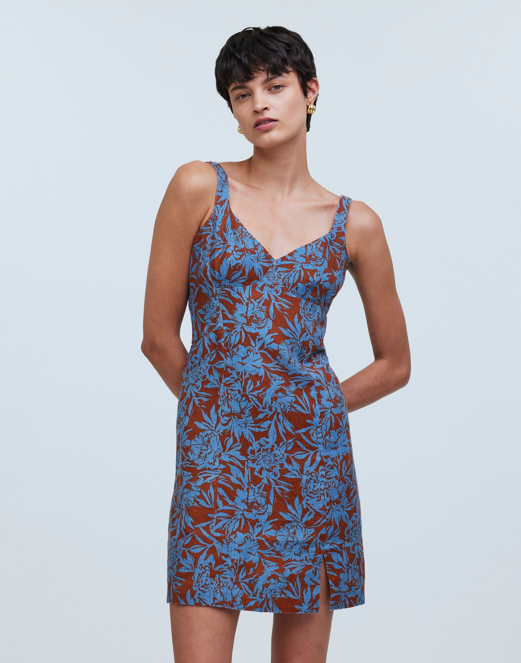 Sweetheart Mini Dress in Floral 100% Linen