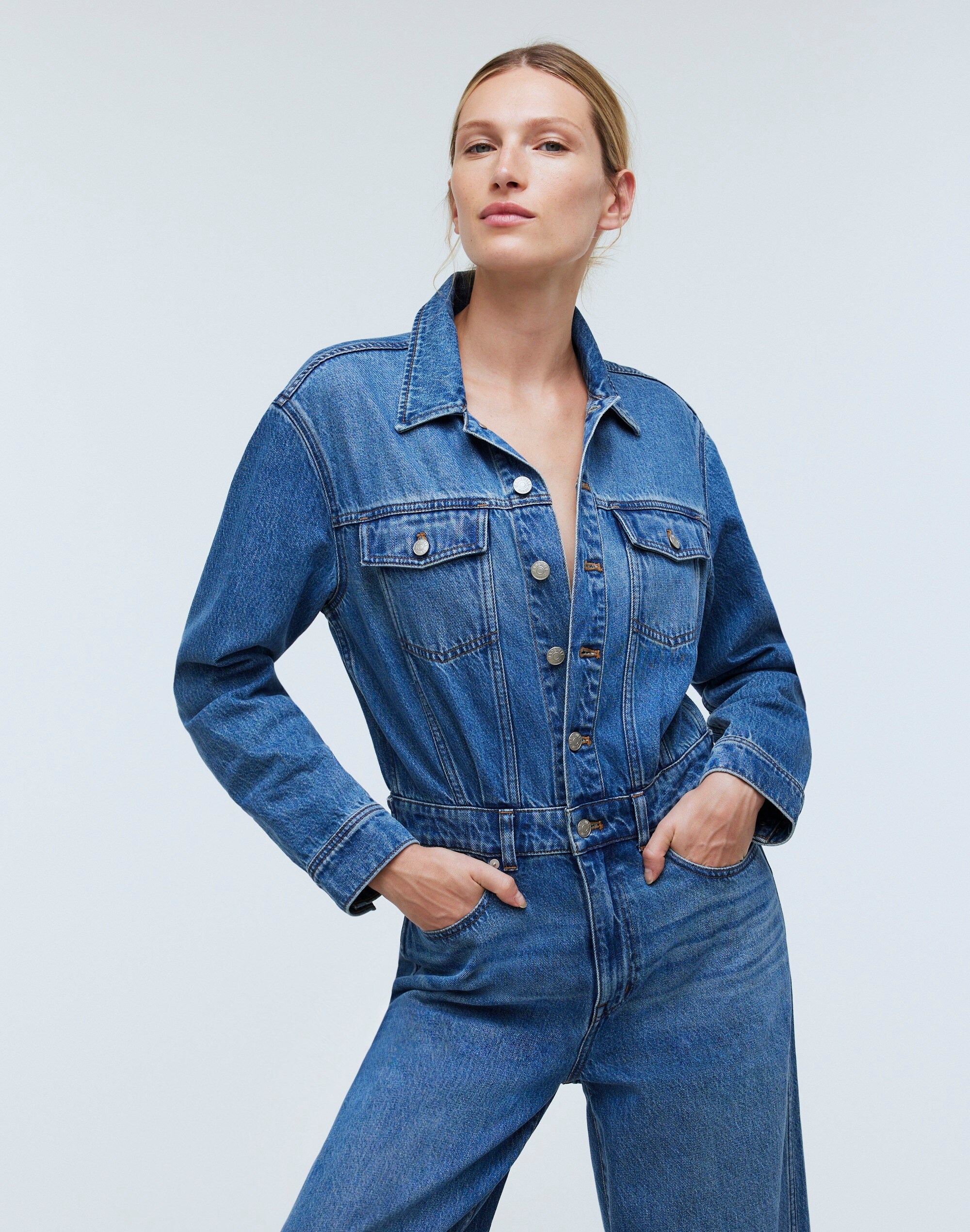 Shop Mw Denim Wide-leg Coverall Jumpsuit In Byrne Wash