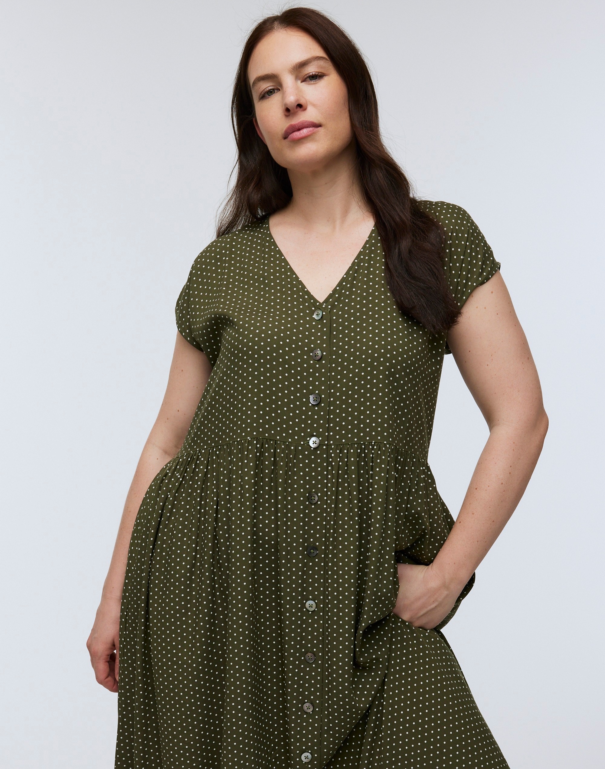 Button-Front Midi Dress
