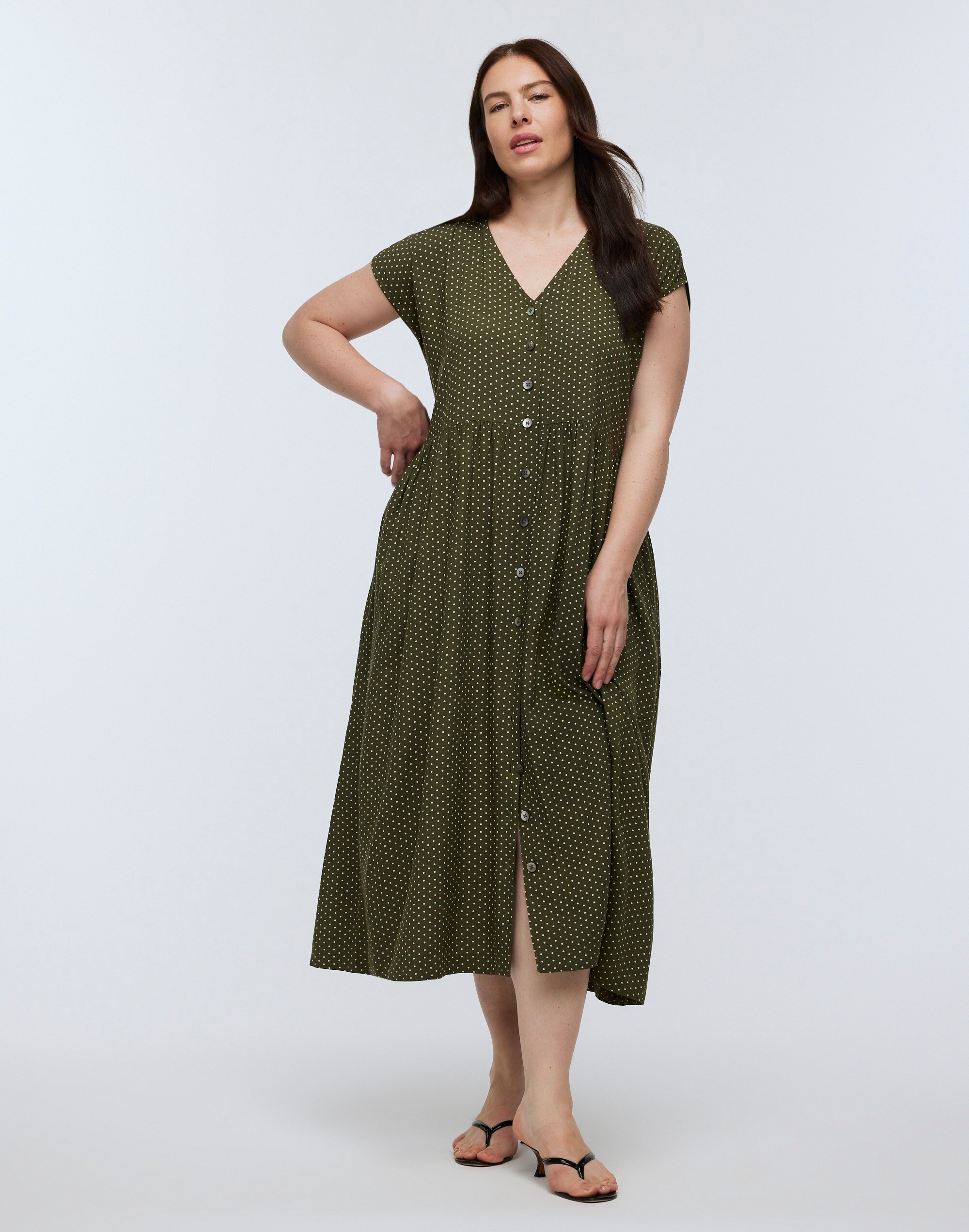 Button-Front Midi Dress