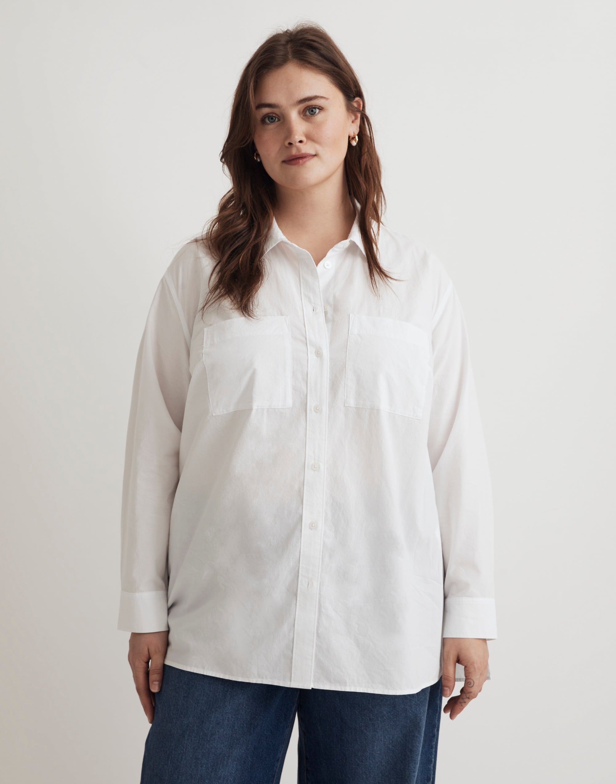 Plus Oversized Patch Pocket Shirt in Signature Poplin