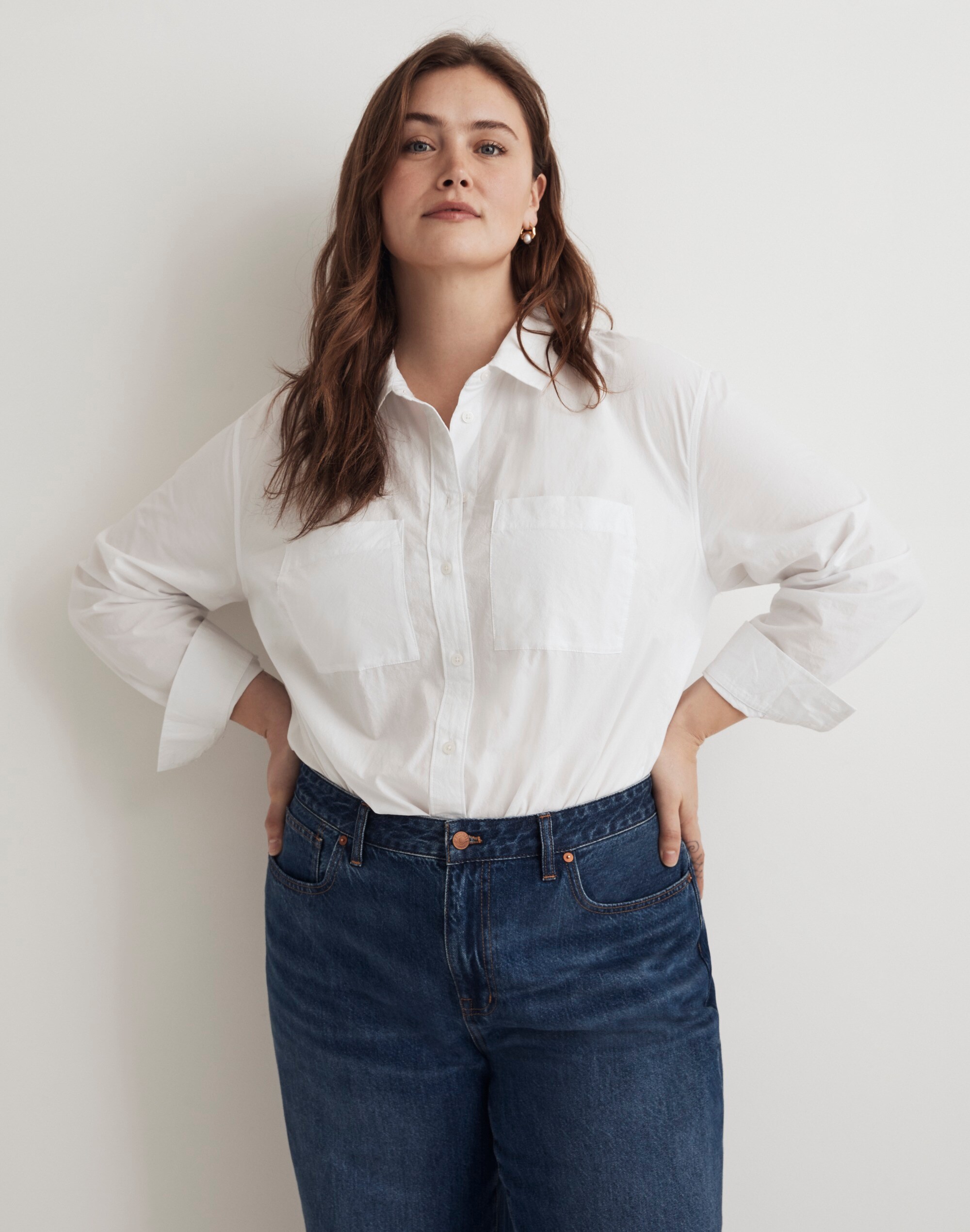 Plus Oversized Patch Pocket Shirt in Signature Poplin