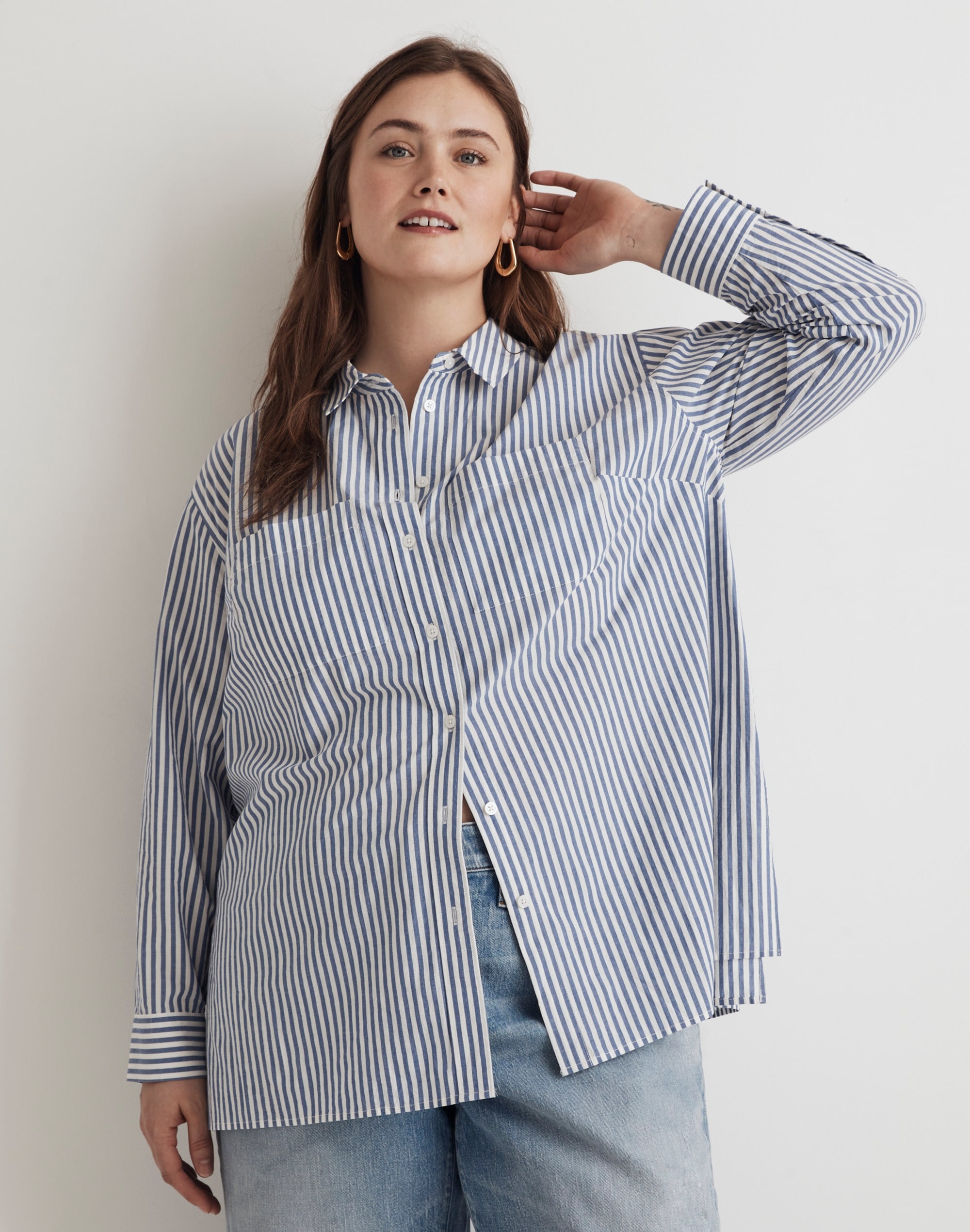 Plus Oversized Patch Pocket Shirt in Signature Poplin