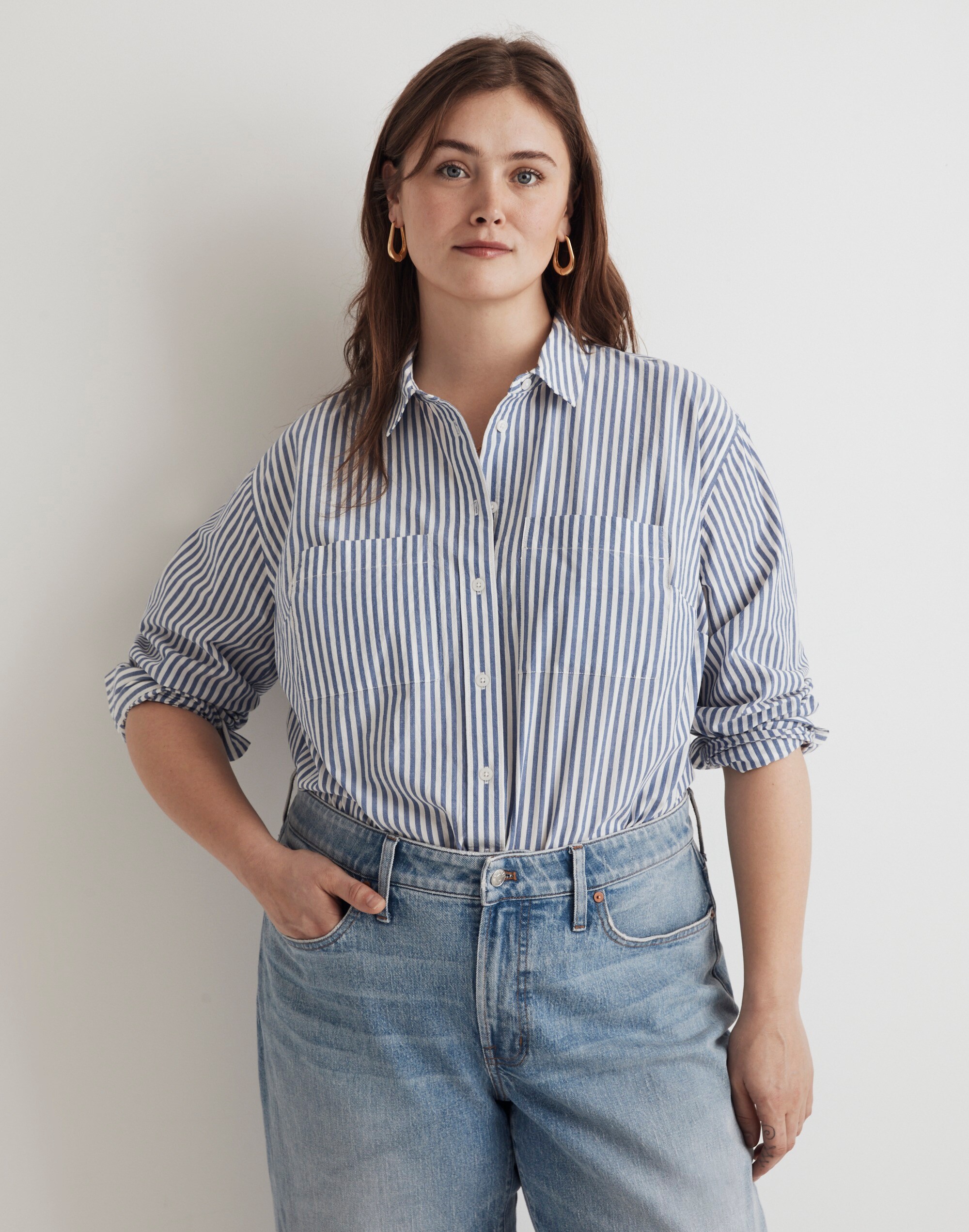 Plus Oversized Patch Pocket Shirt in Signature Poplin