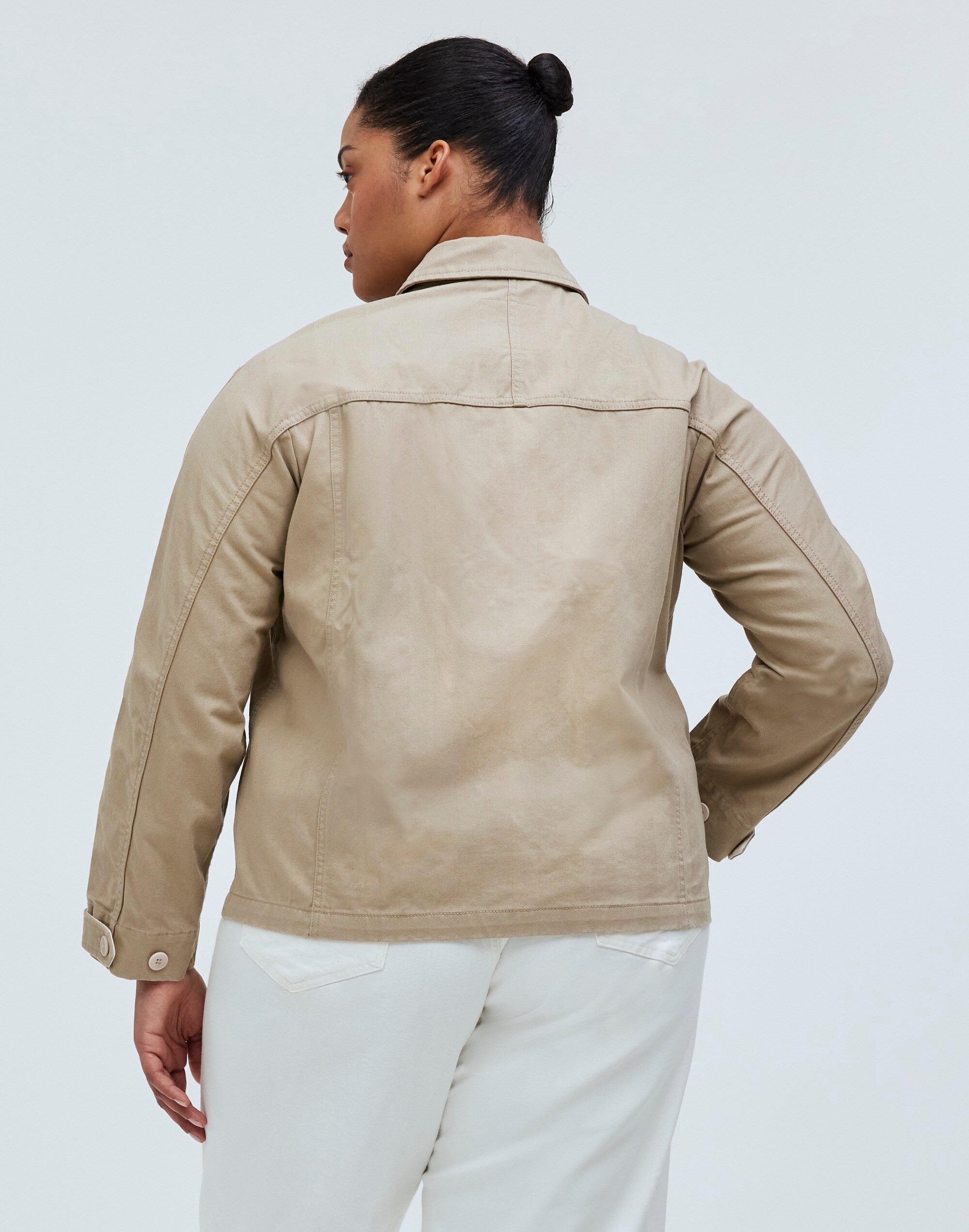 Plus Denim Cropped Cargo Jacket in Kirkham Wash