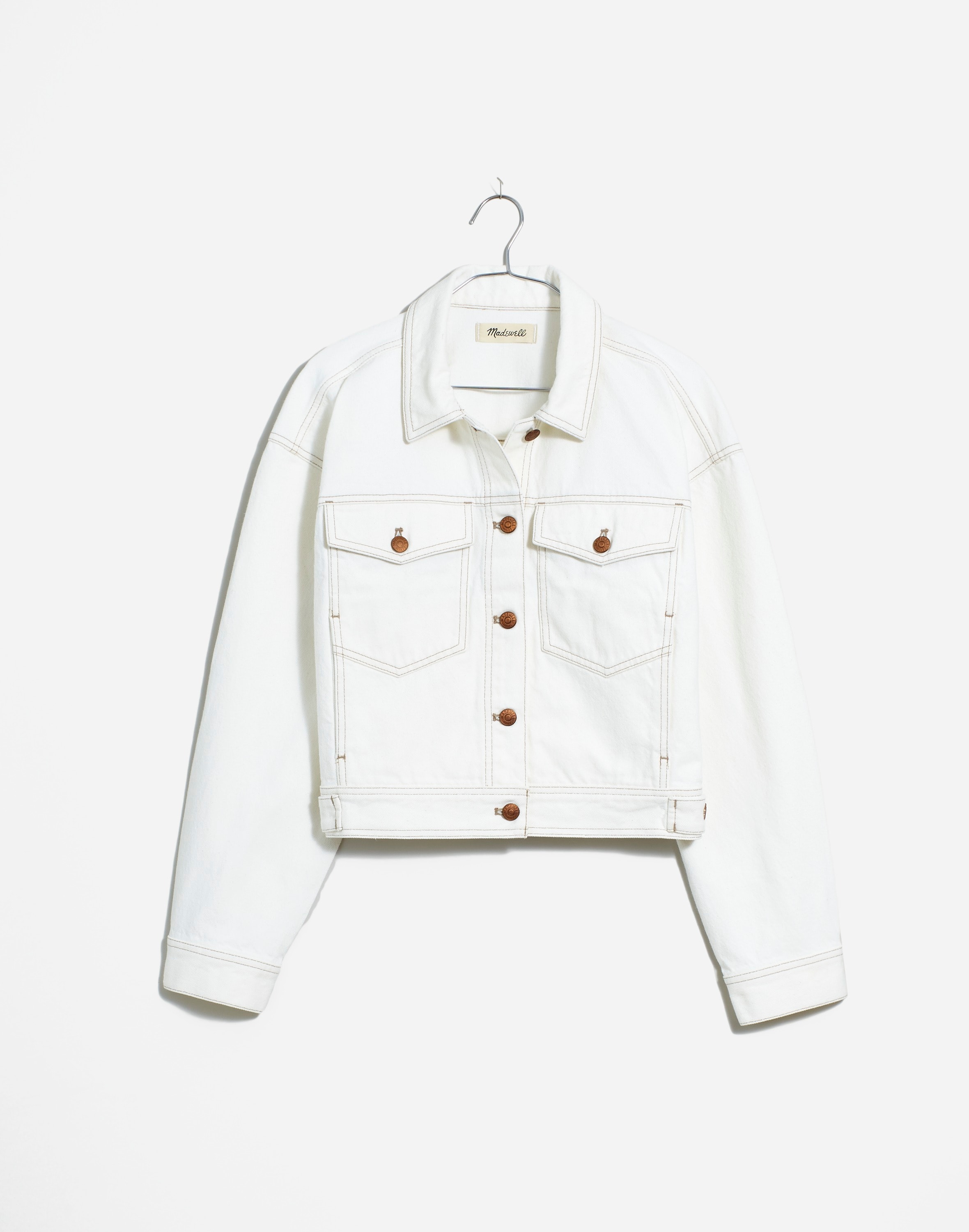 Plus Button-Front Denim Jacket in Tile White