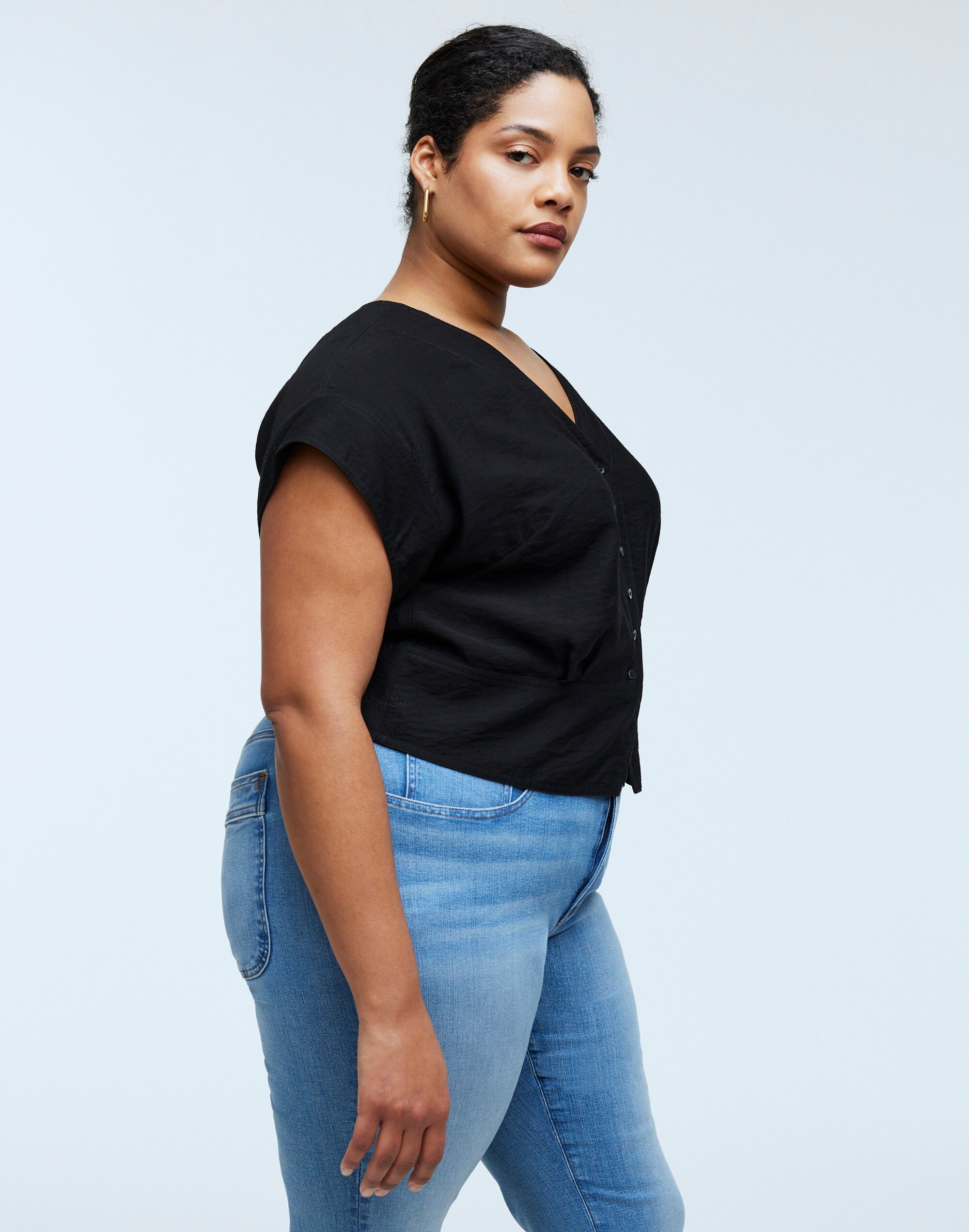 Plus Pleated Short-Sleeve Top