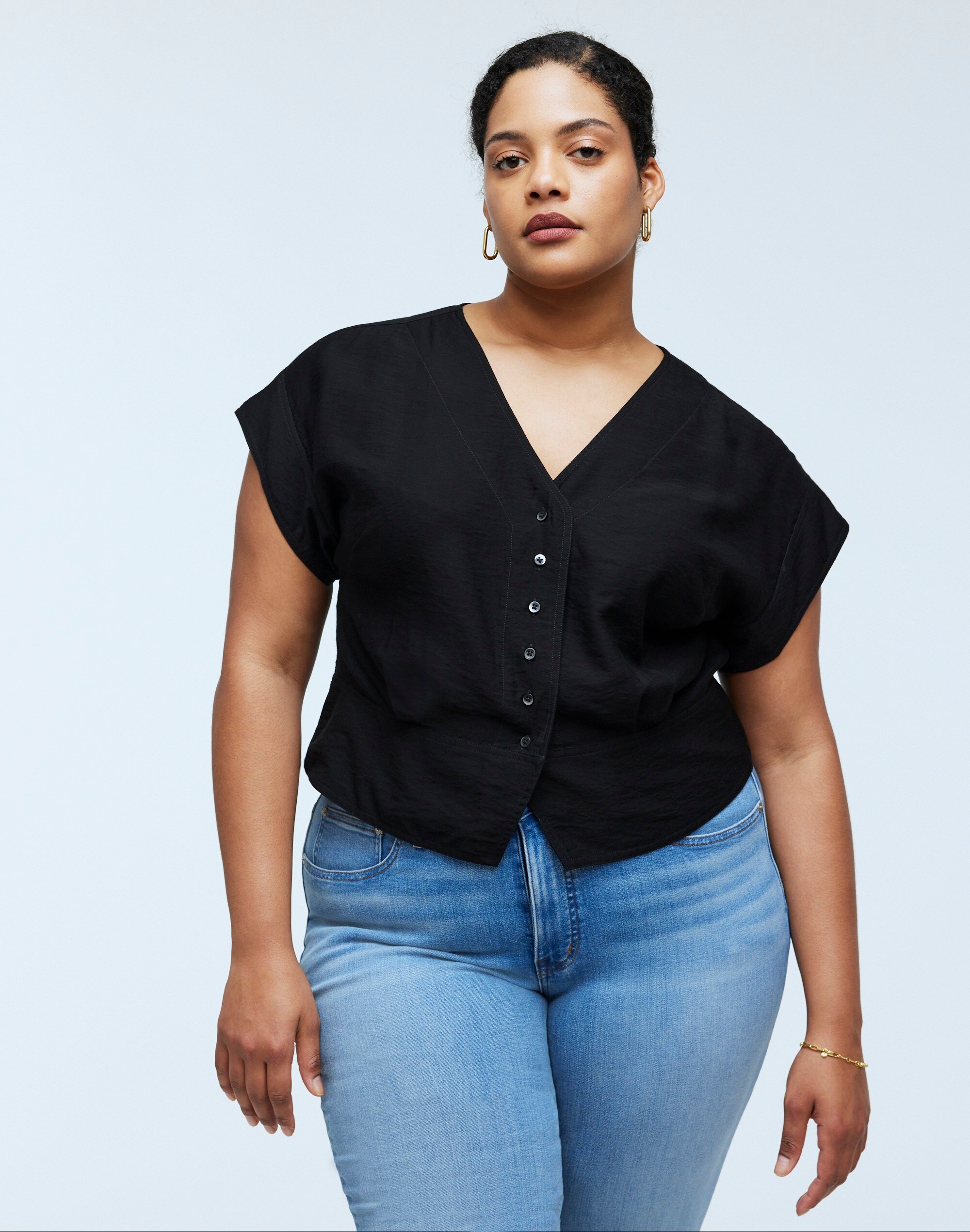 Plus Pleated Short-Sleeve Top