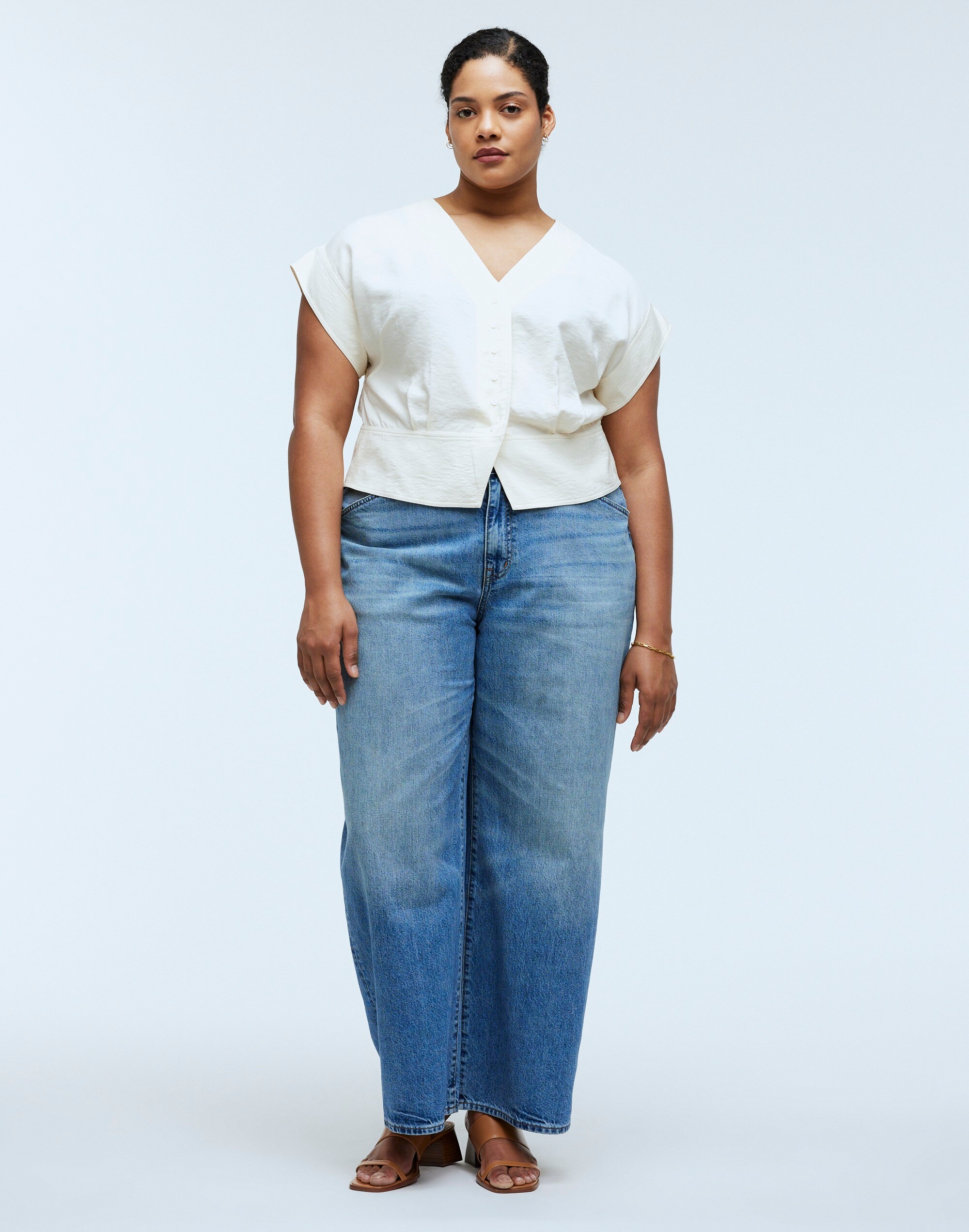 Plus Pleated Short-Sleeve Top