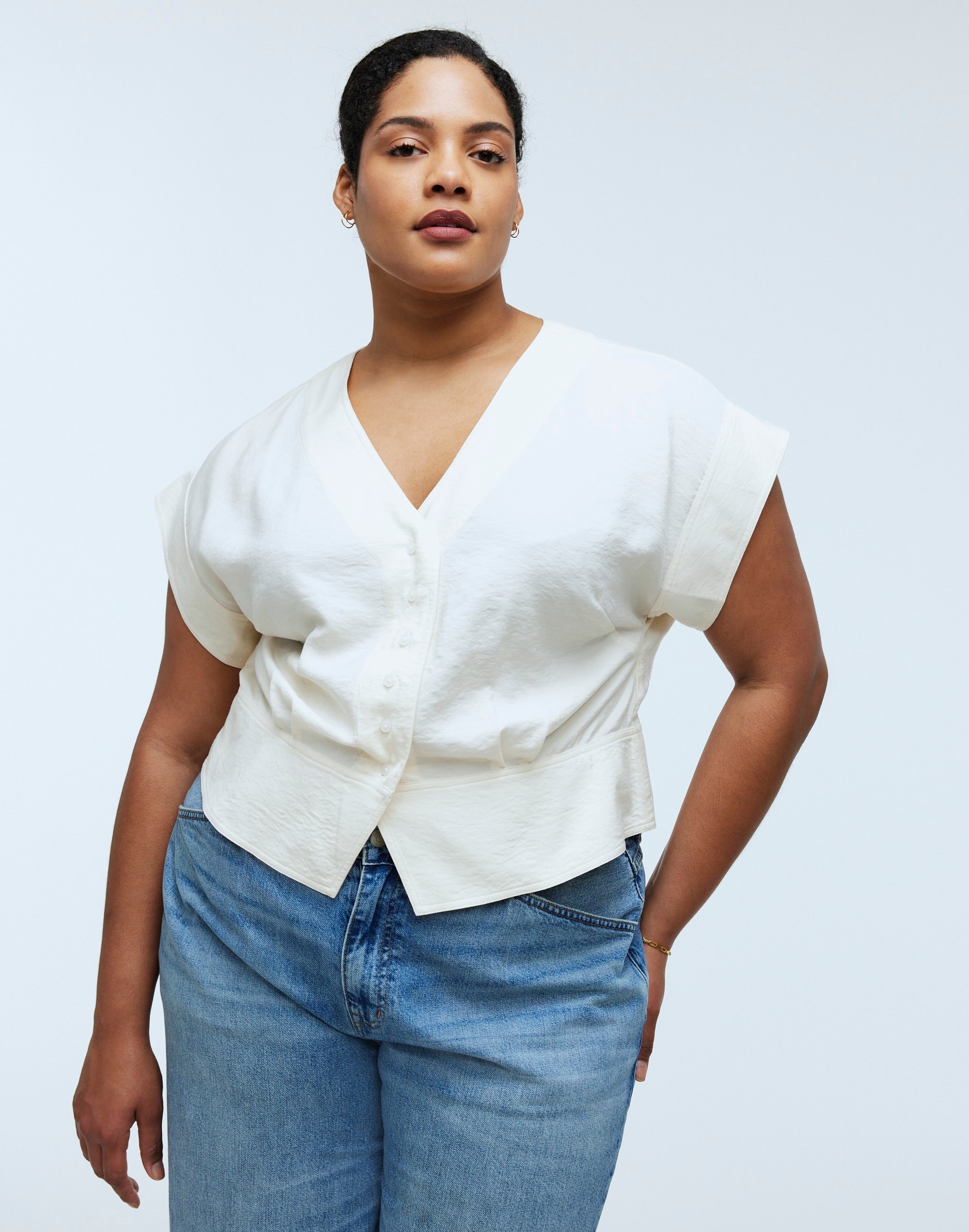 Plus Pleated Short-Sleeve Top