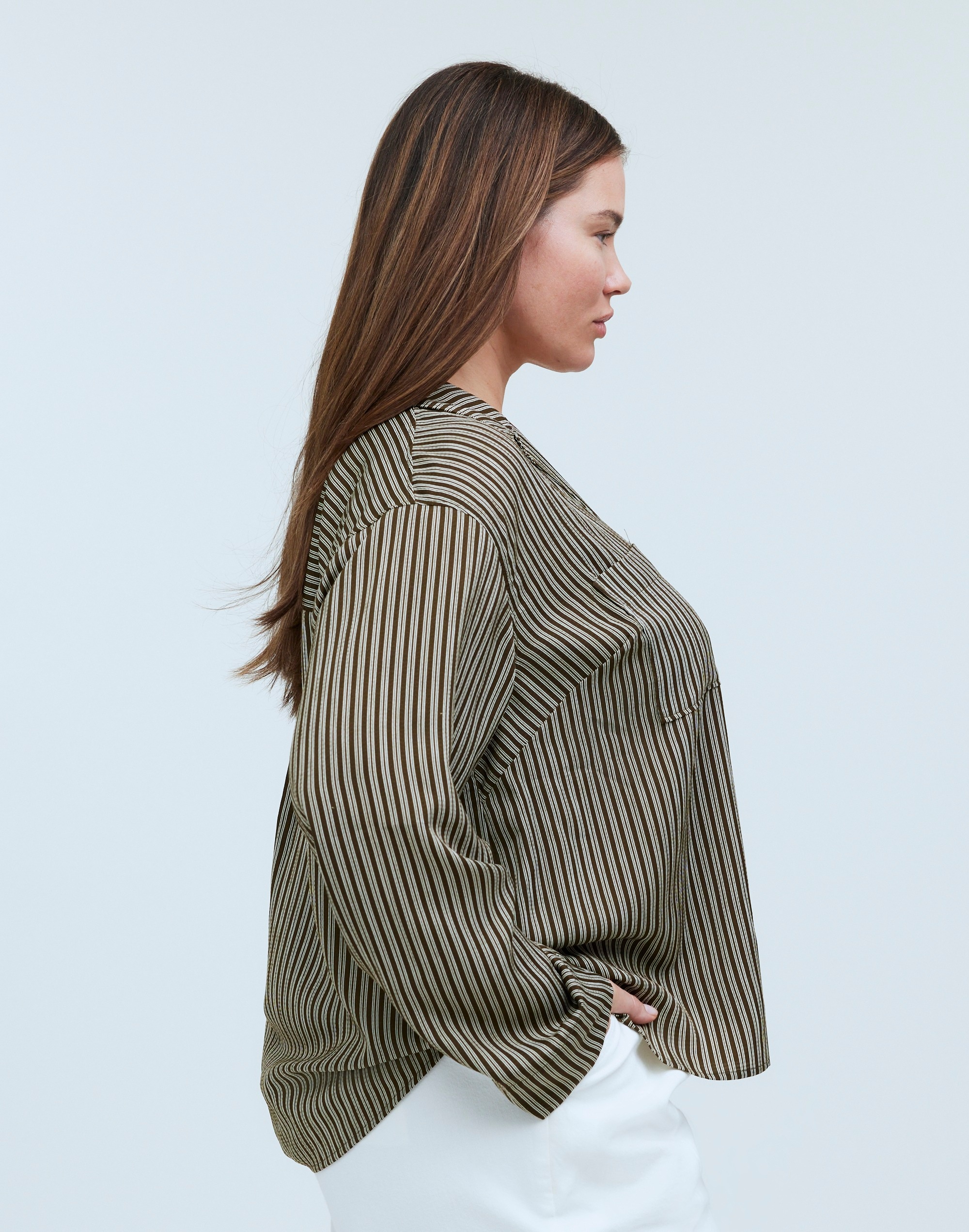 Plus Resort Long-Sleeve Shirt in Stripe Seersucker
