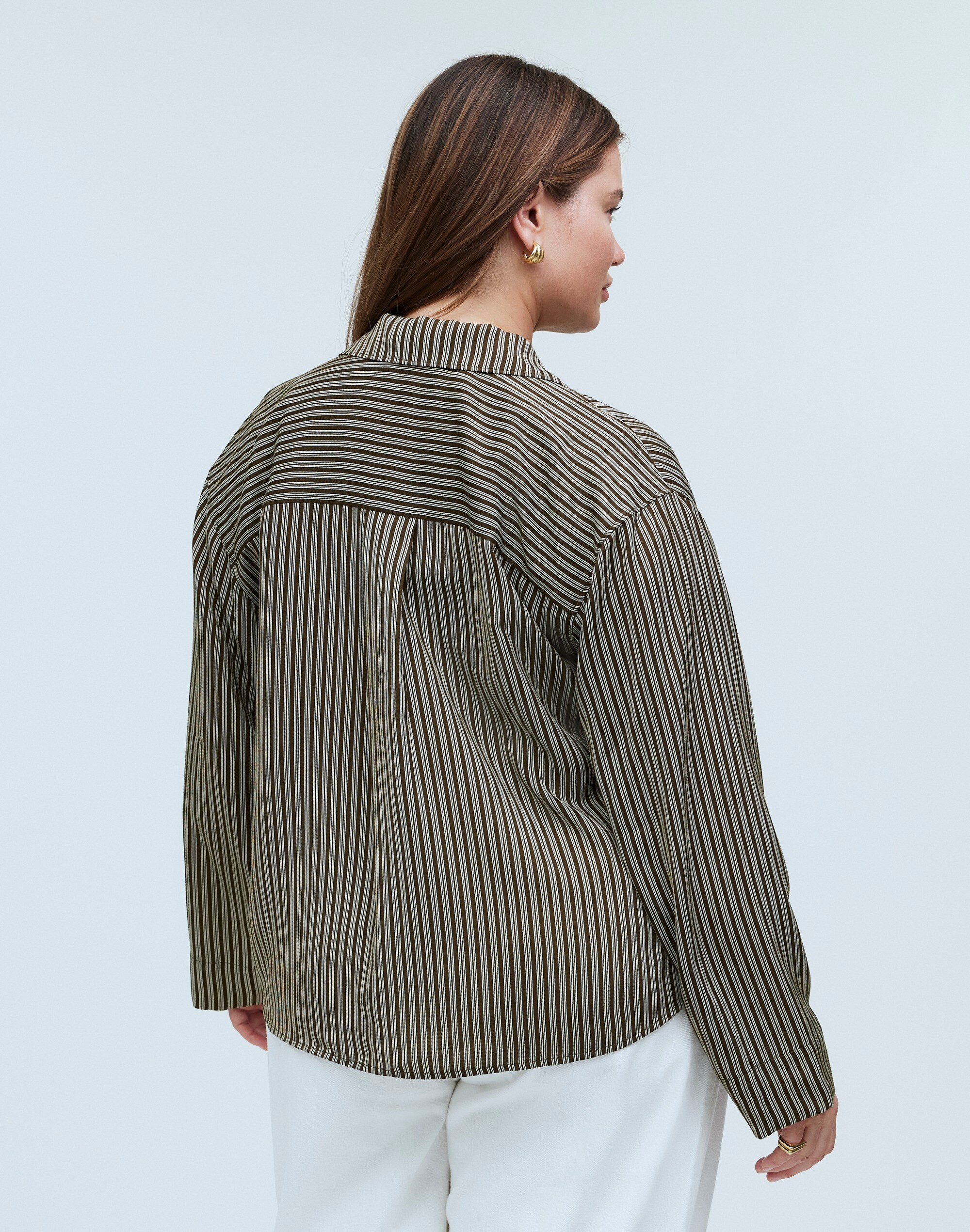 Plus Resort Long-Sleeve Shirt in Stripe Seersucker