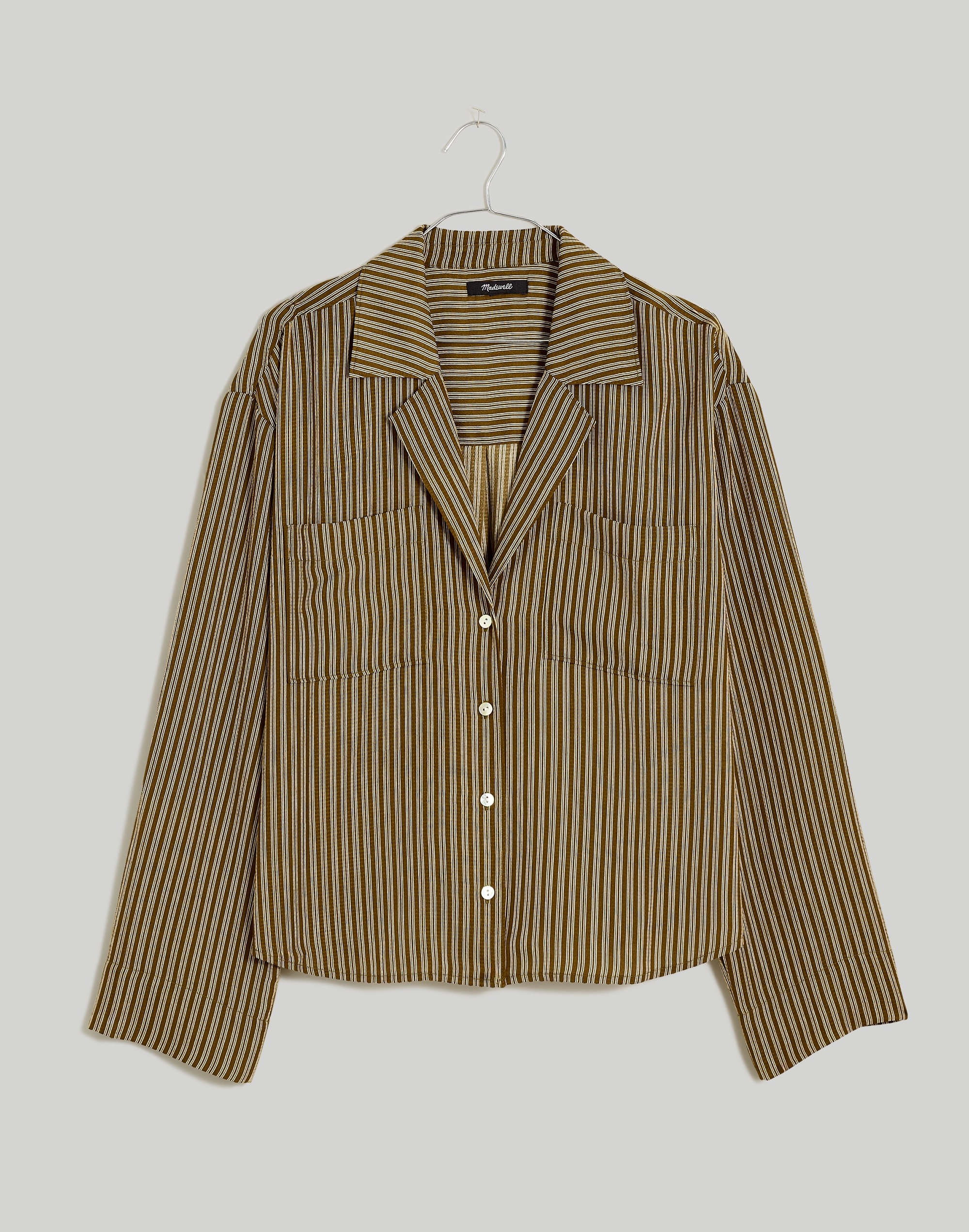 Plus Resort Long-Sleeve Shirt in Stripe Seersucker