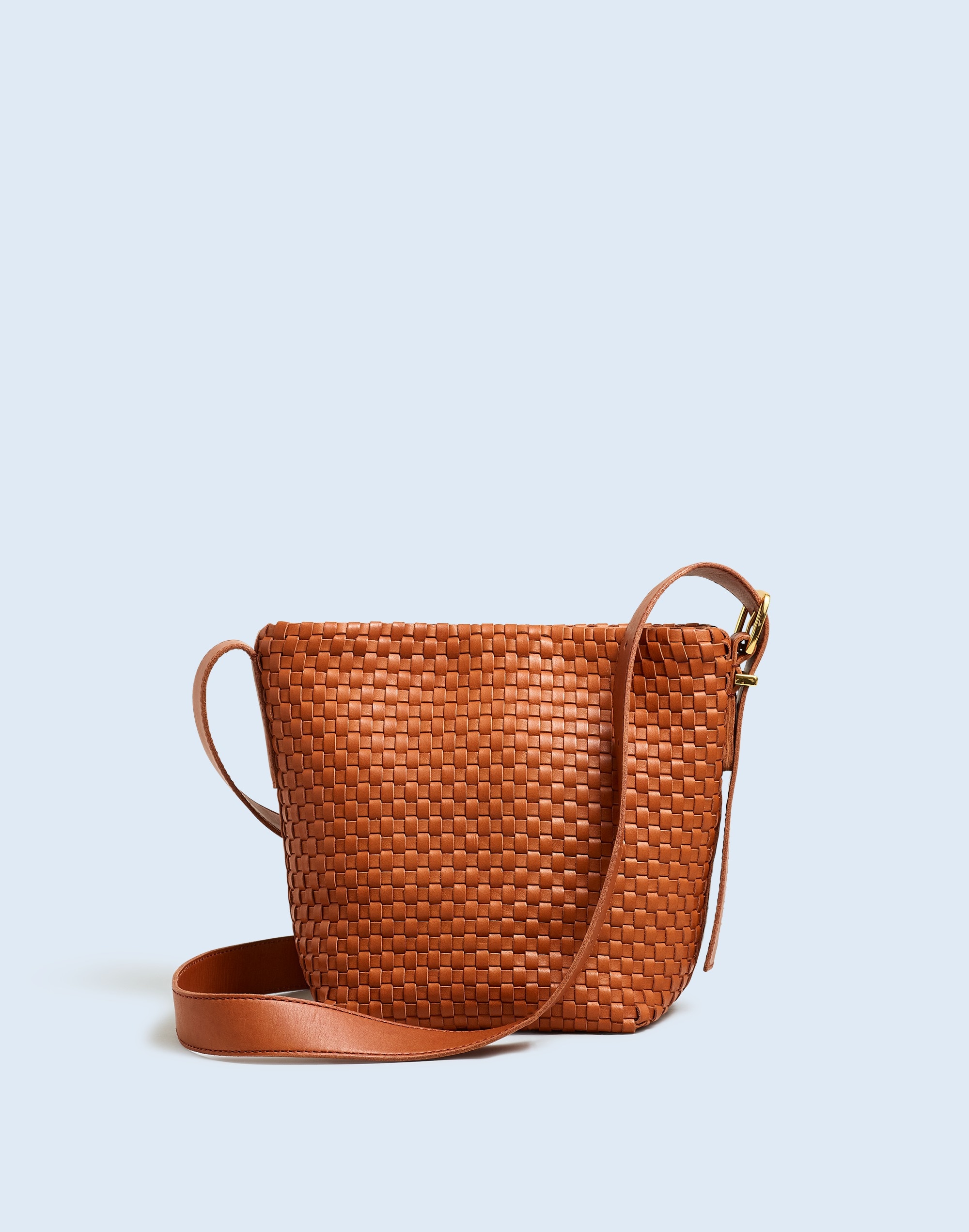The Essential Mini Bucket Tote in Handwoven Leather