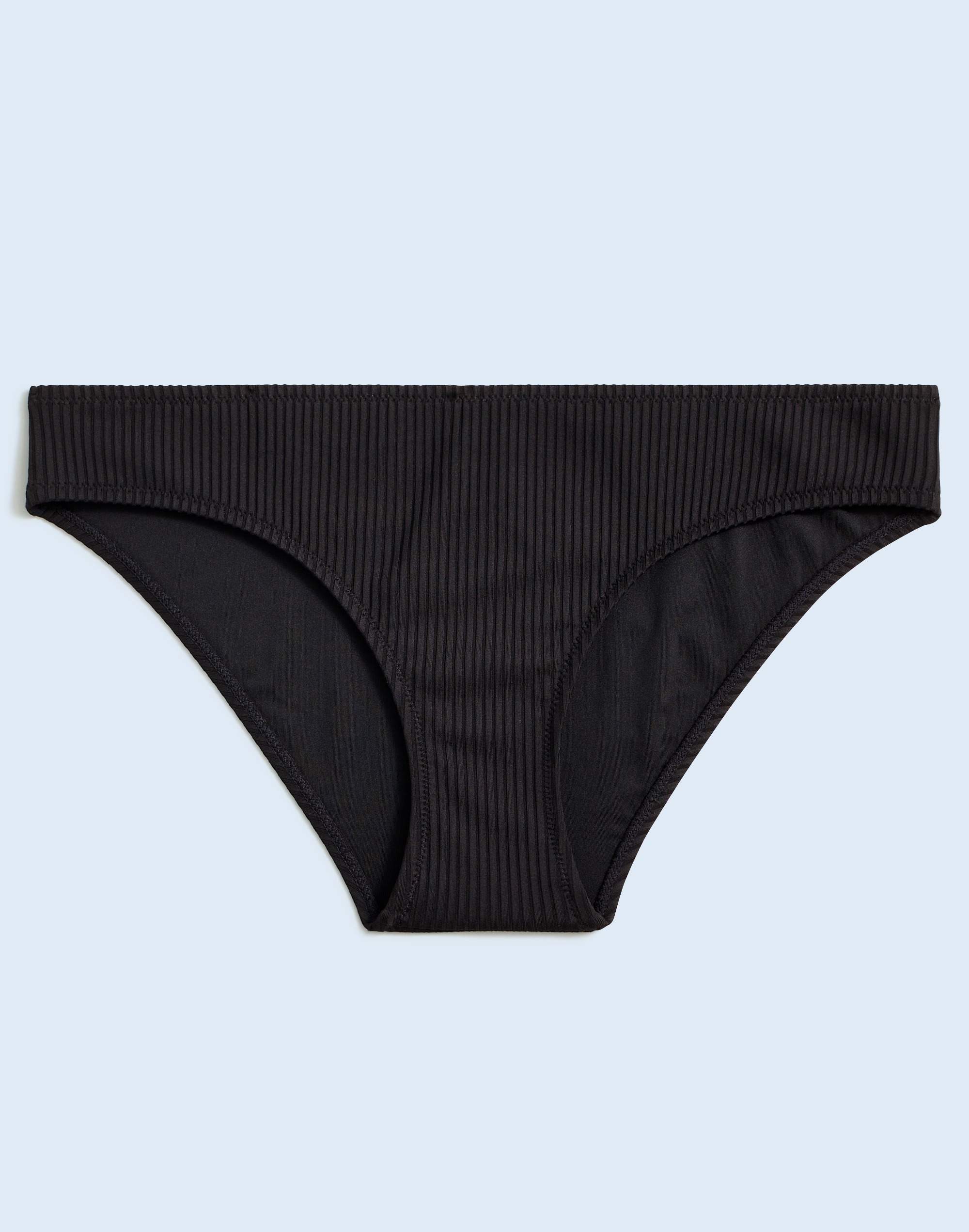 Mw Ribbed Mid-rise Bikini Bottom In True Black