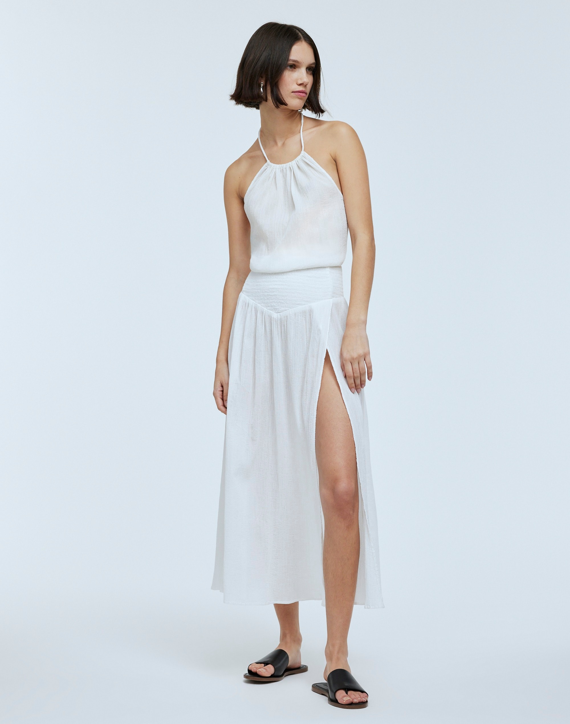 crinkle cotton smocked maxi skirt