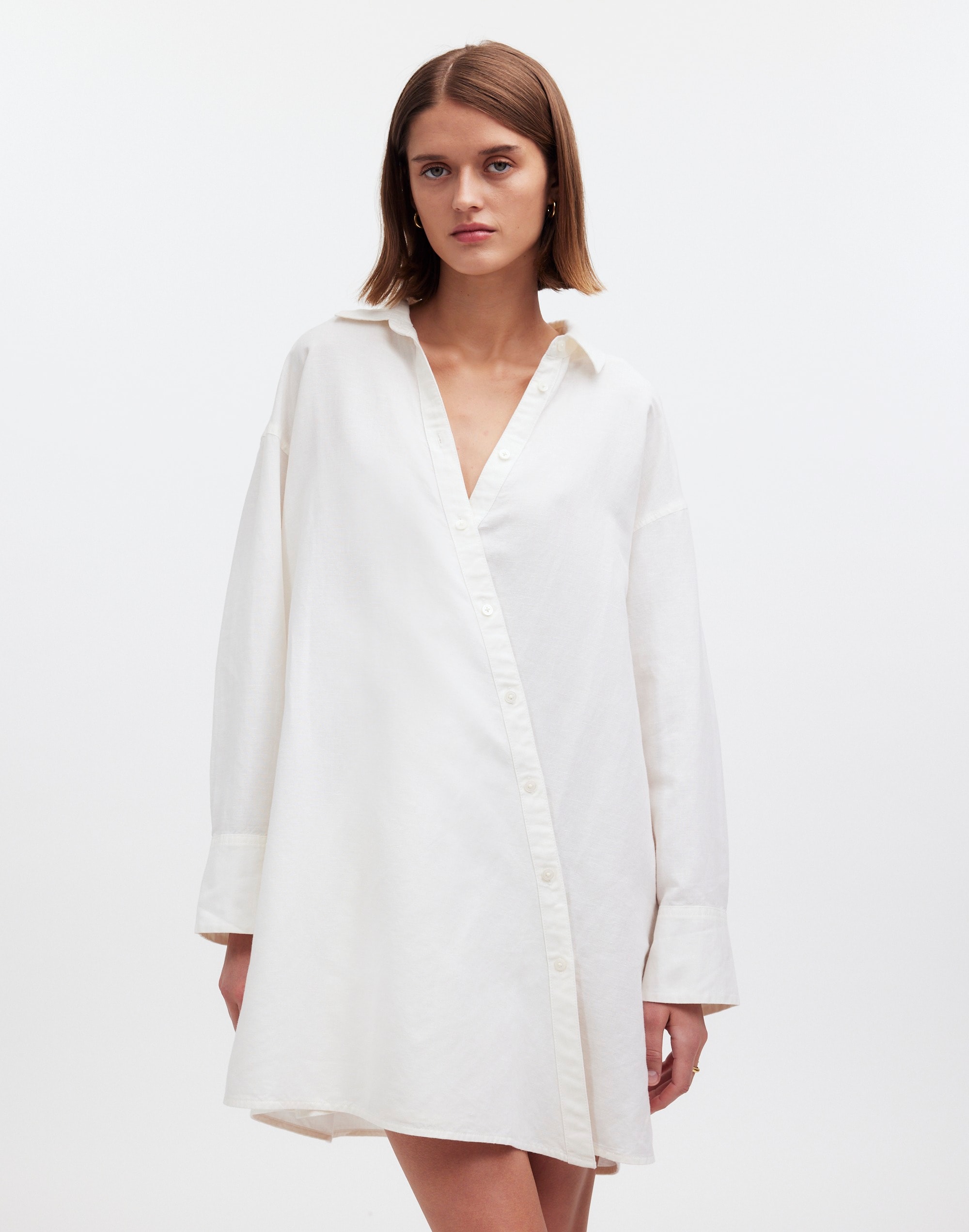Mw Asymmetric Button-front Cover-up Tunic In Lighthouse