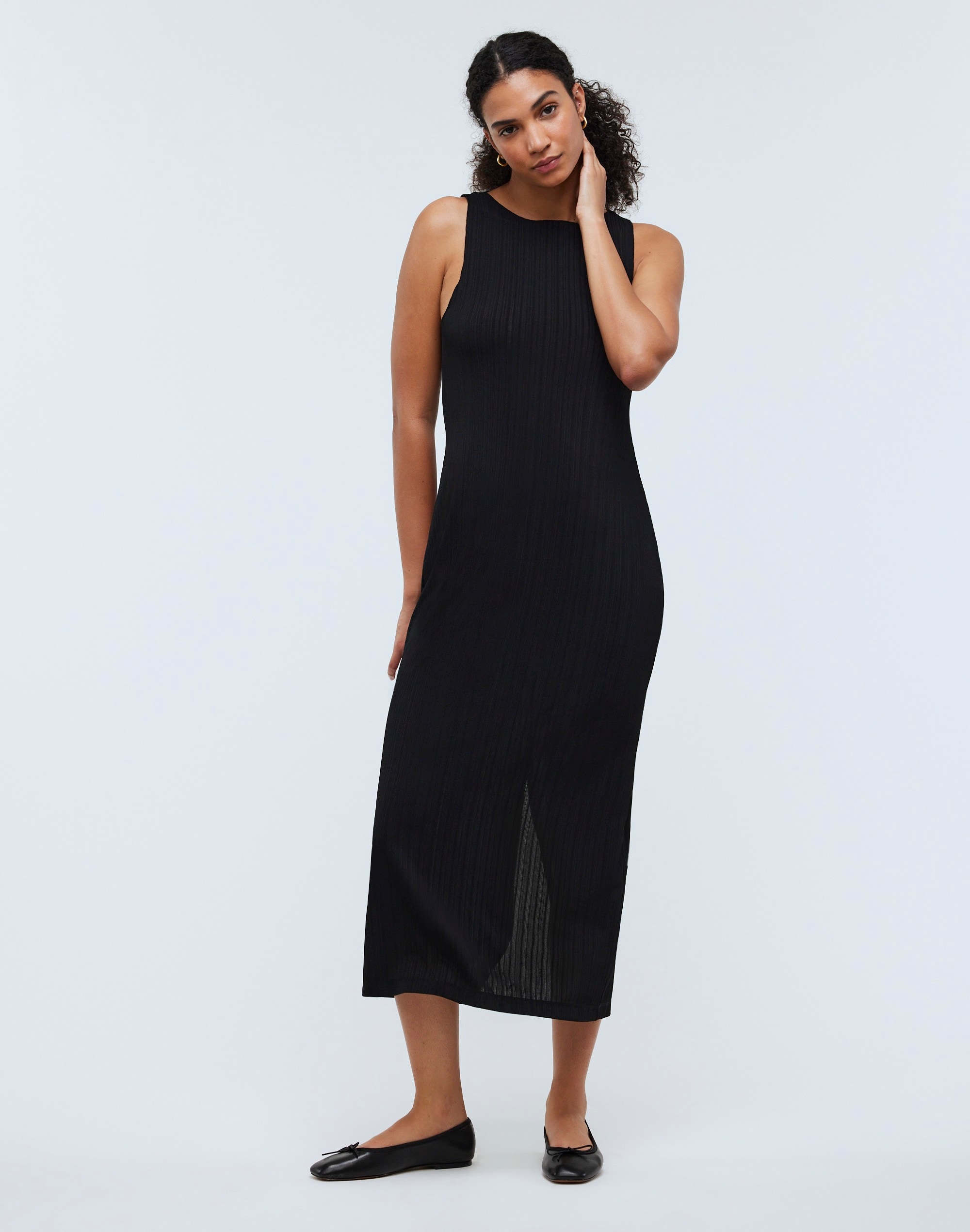 Shop Mw Rib-knit Sleeveless Maxi Dress In True Black