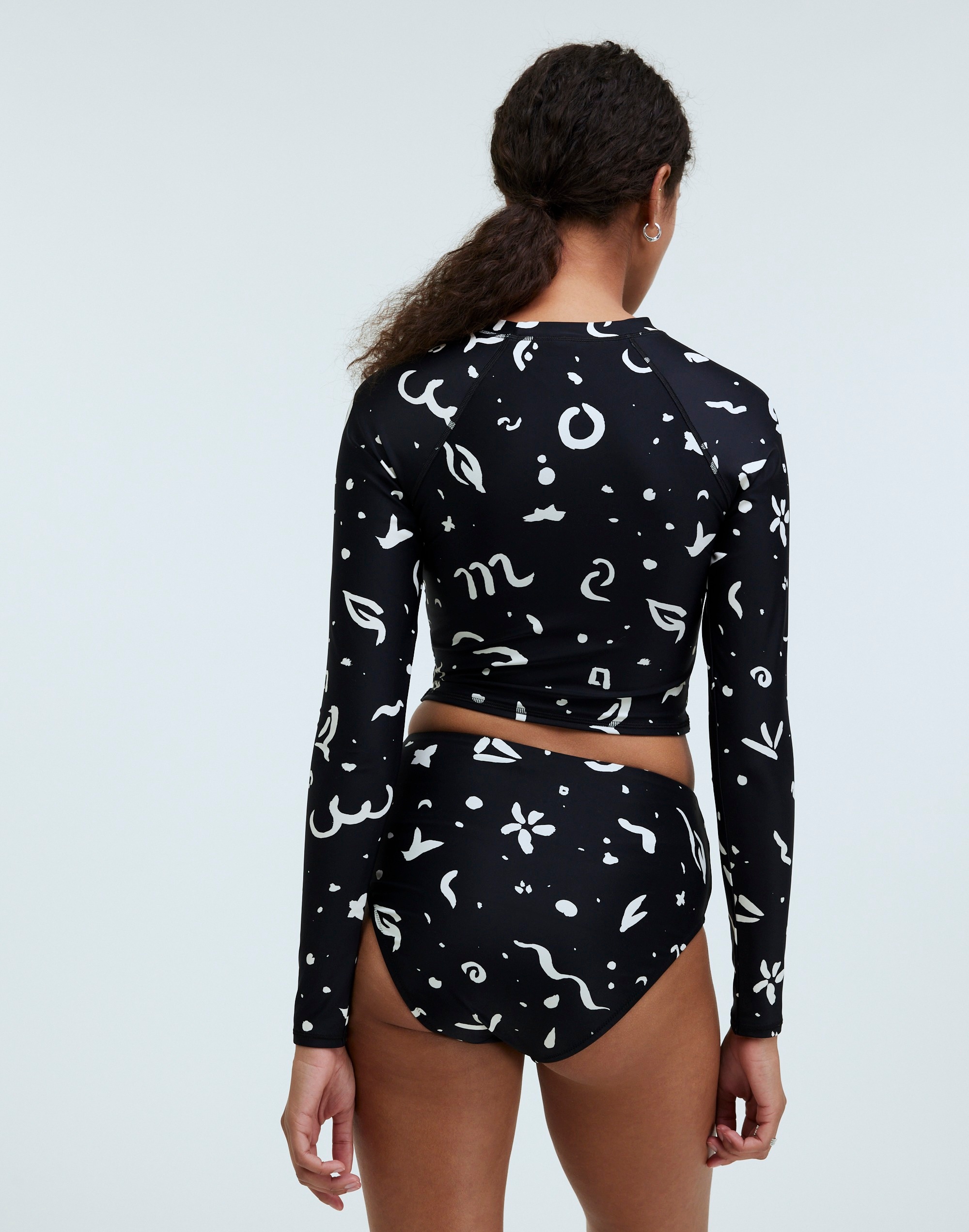 High-Waisted Bikini Bottom in Abstract Doodle in null image 4