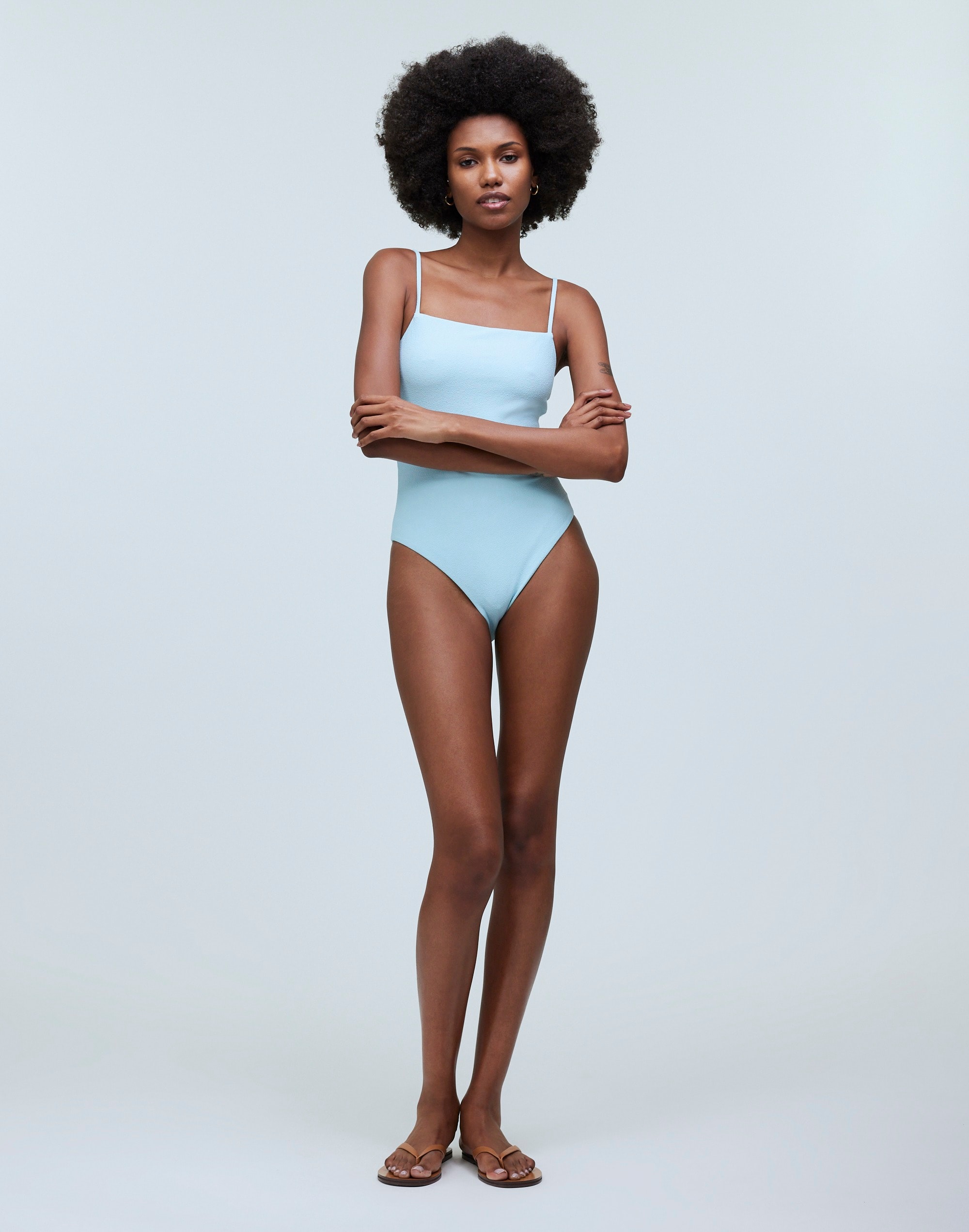Mw Square-neck One-piece Swimsuit In Blue Heron