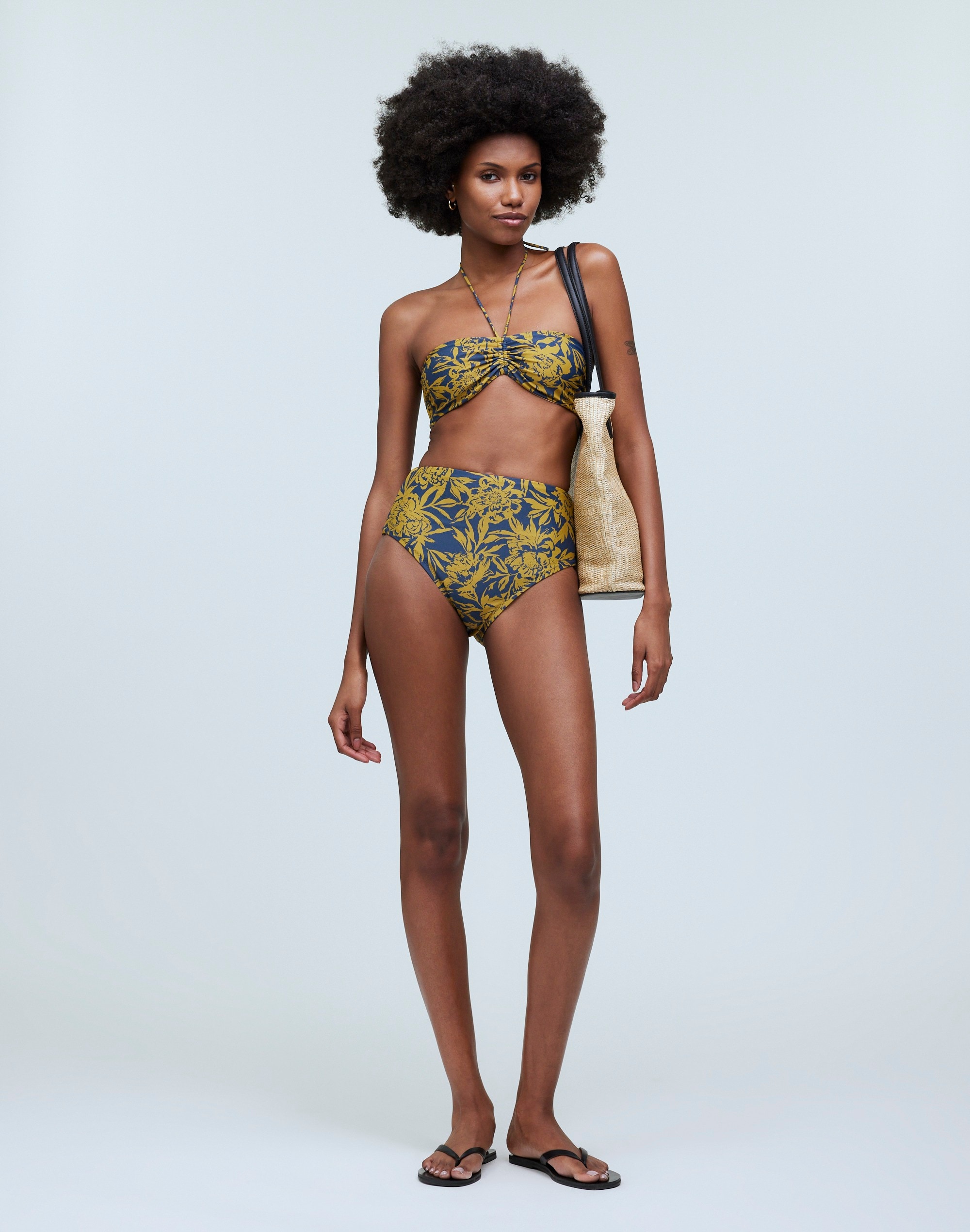cinched halter bikini top in floral