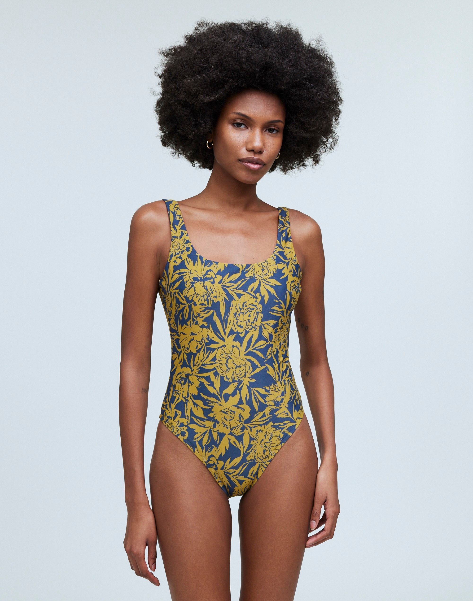 Scoop-Neck One-Piece Swimsuit Floral