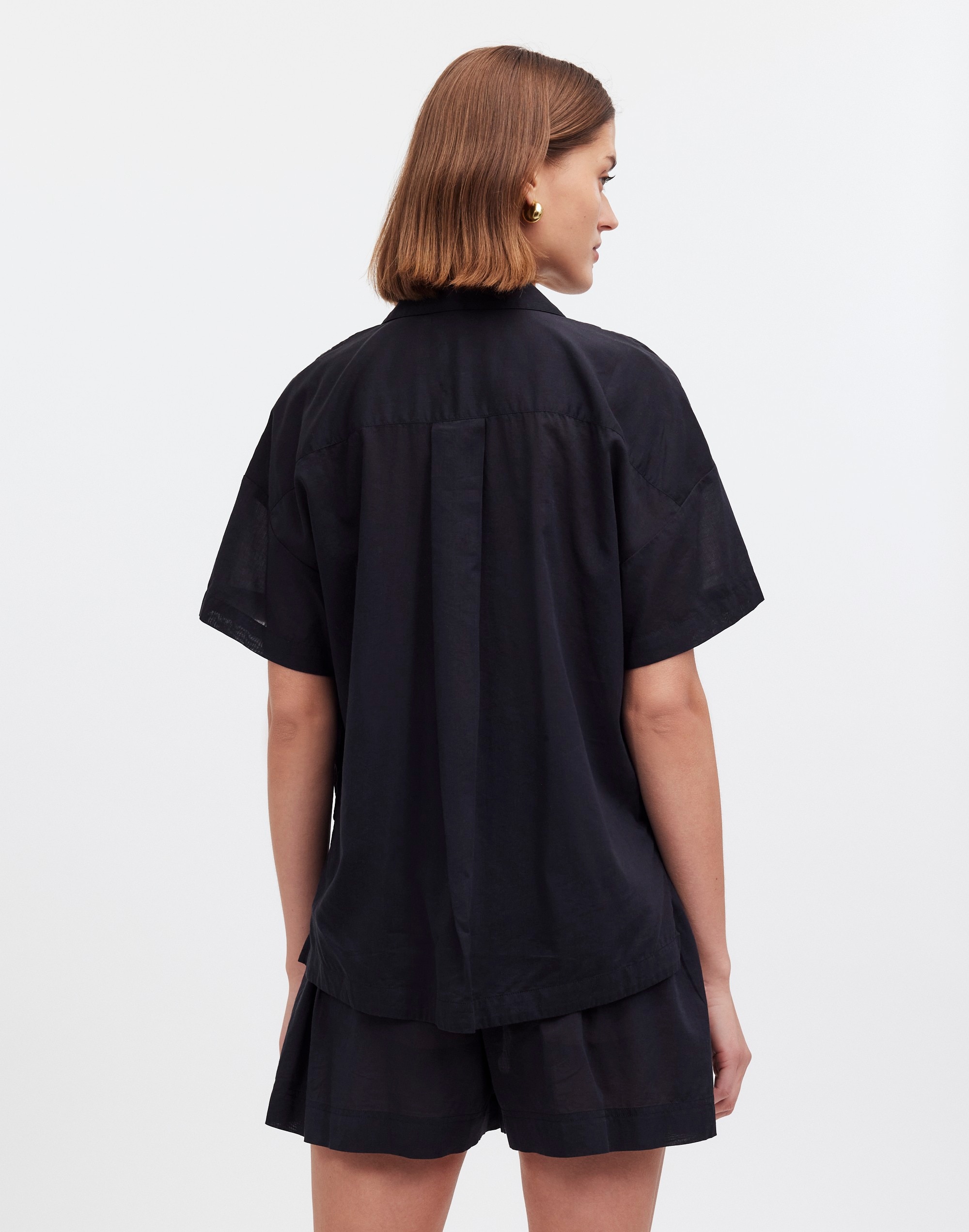 Embroidered Button-Front Cover-Up Shirt