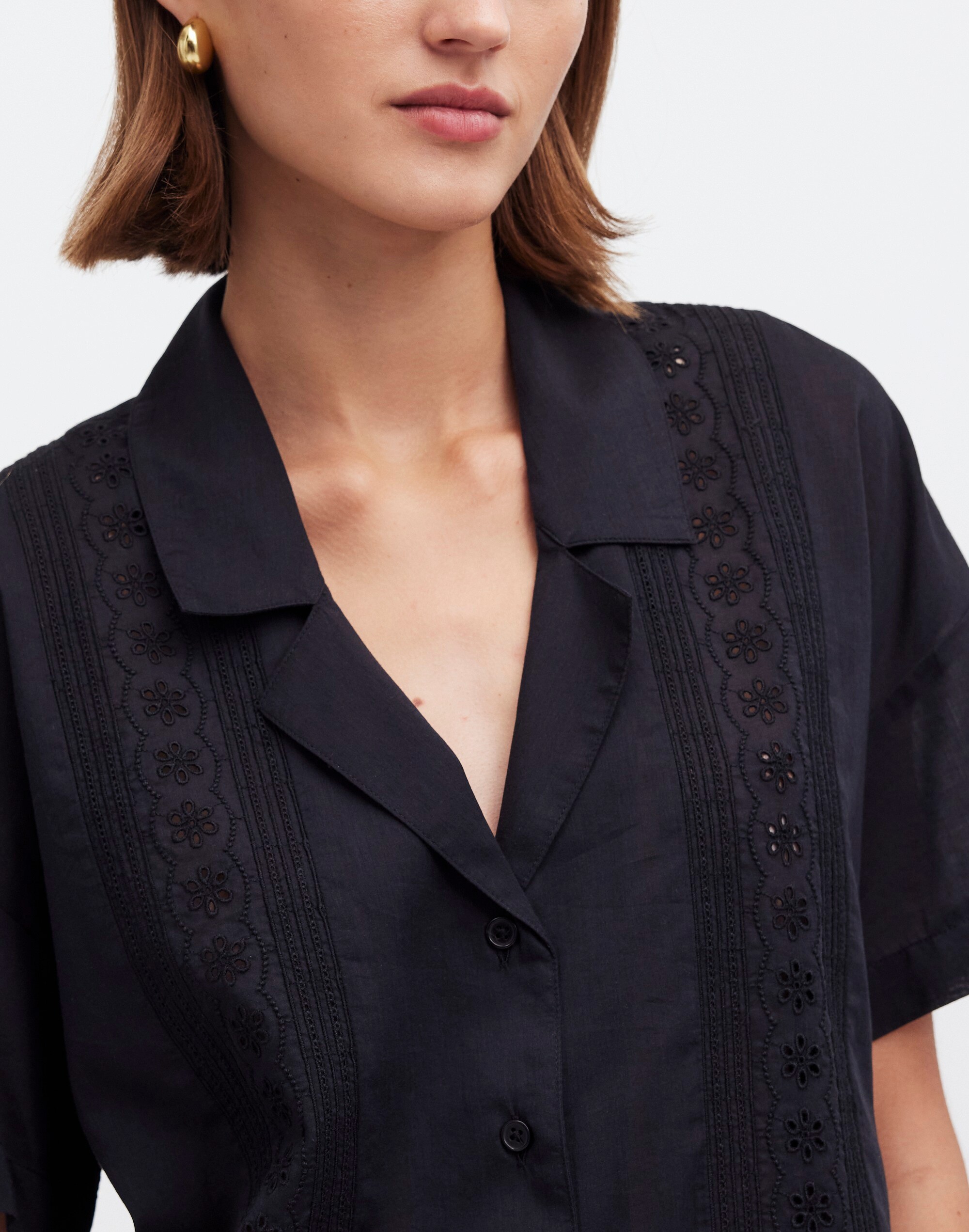 Embroidered Button-Front Cover-Up Shirt