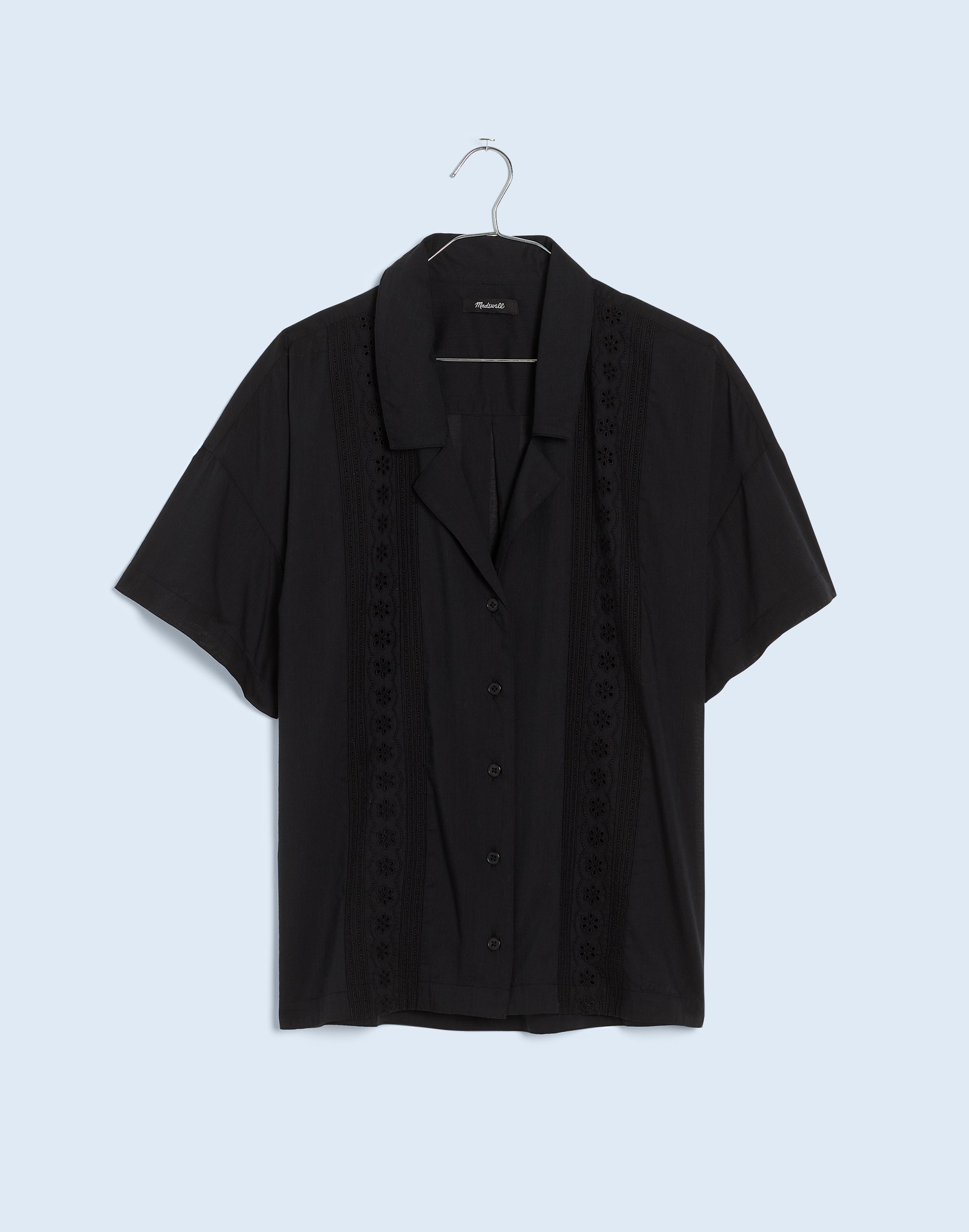 Embroidered Button-Front Cover-Up Shirt