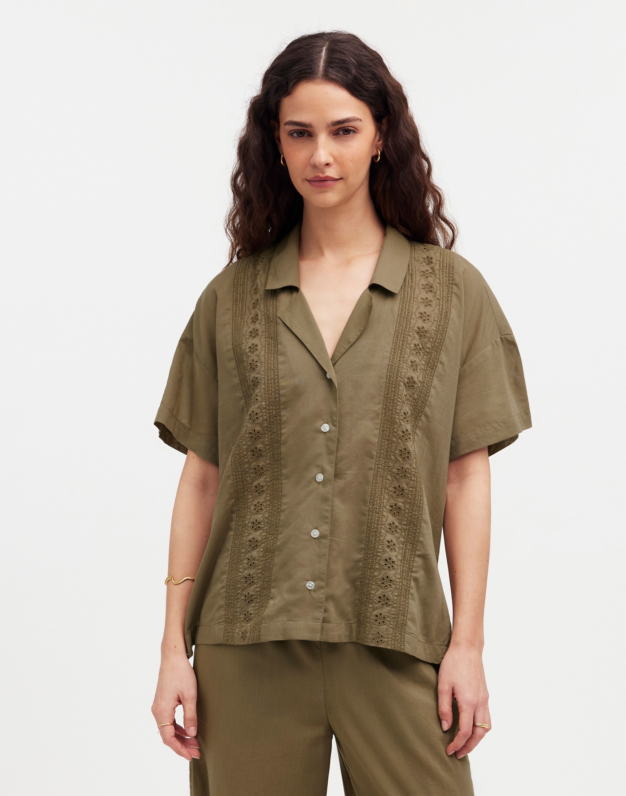 Shop Mw Embroidered Button-front Cover-up Shirt In Distant Surplus