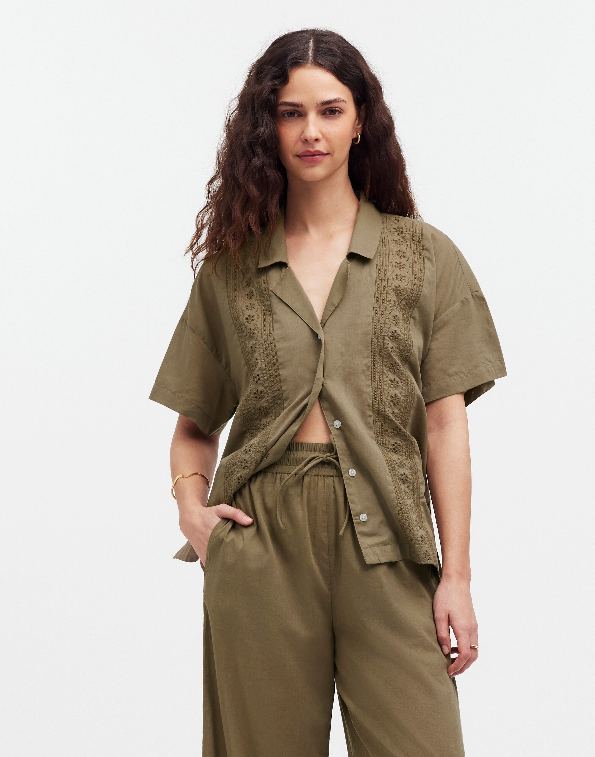 Embroidered Wide-Leg Cover-Up Pants