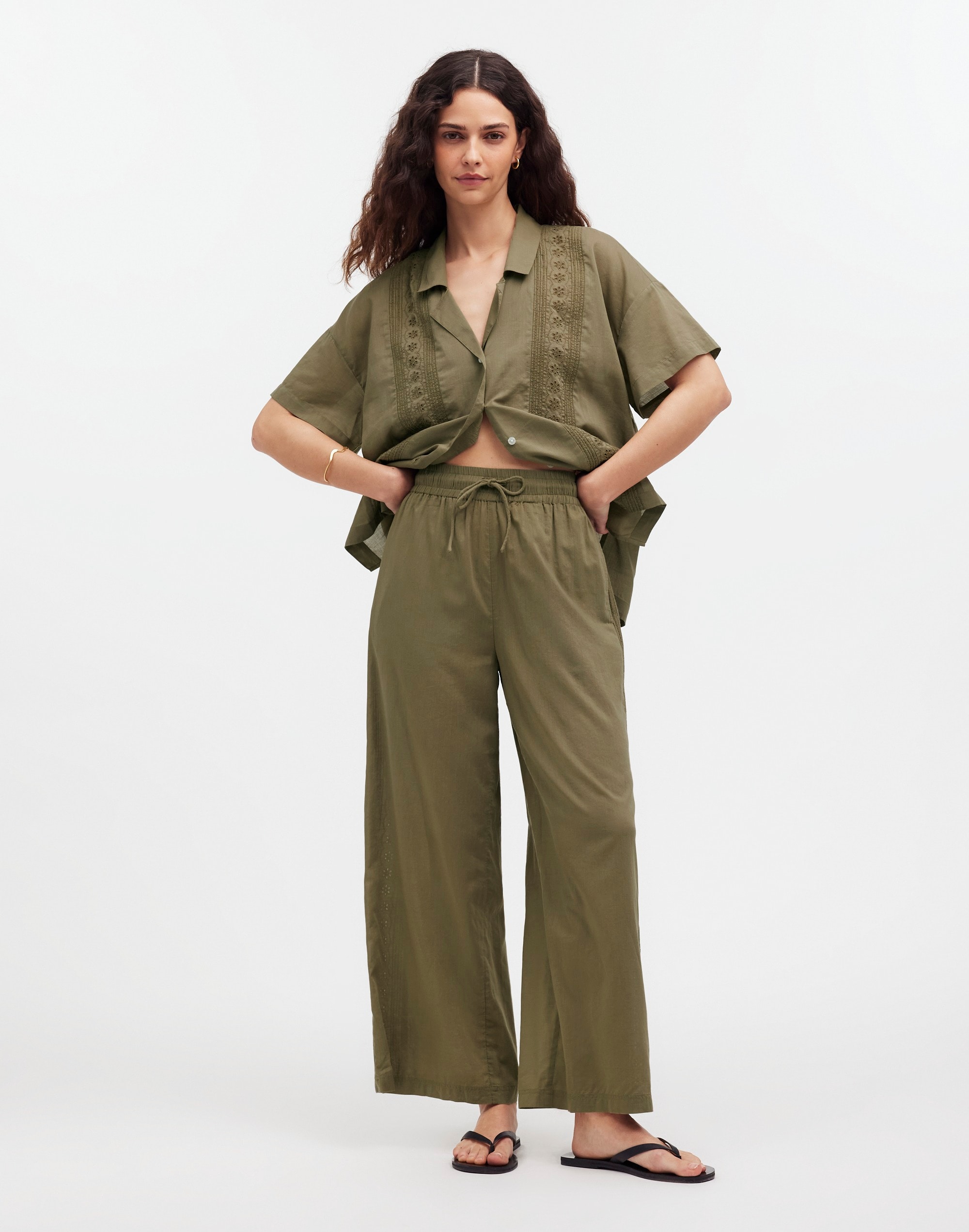 Mw Embroidered Wide-leg Cover-up Pants In Distant Surplus