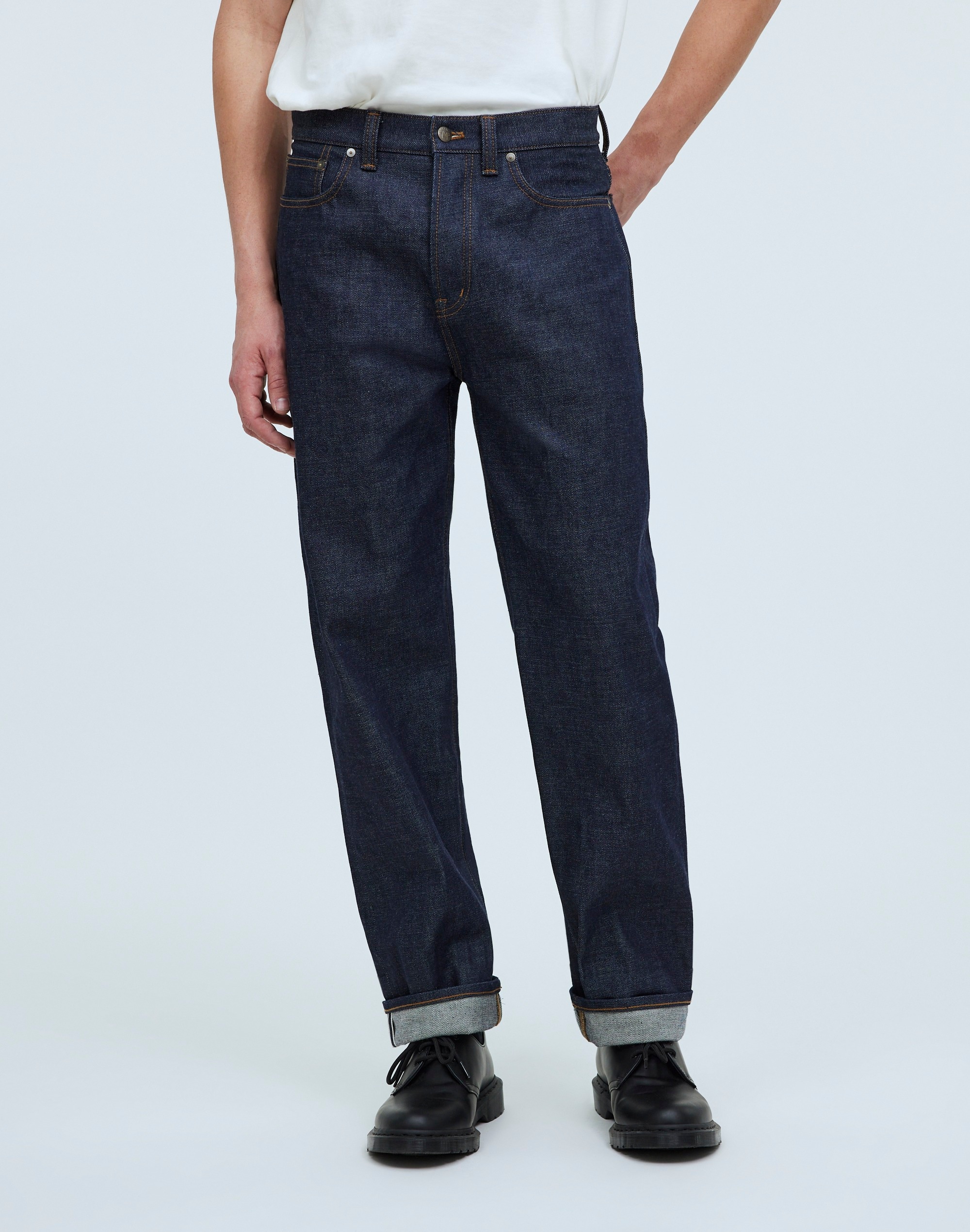 Shop Mw Vintage Relaxed Straight Jeans In Raw Selvedge