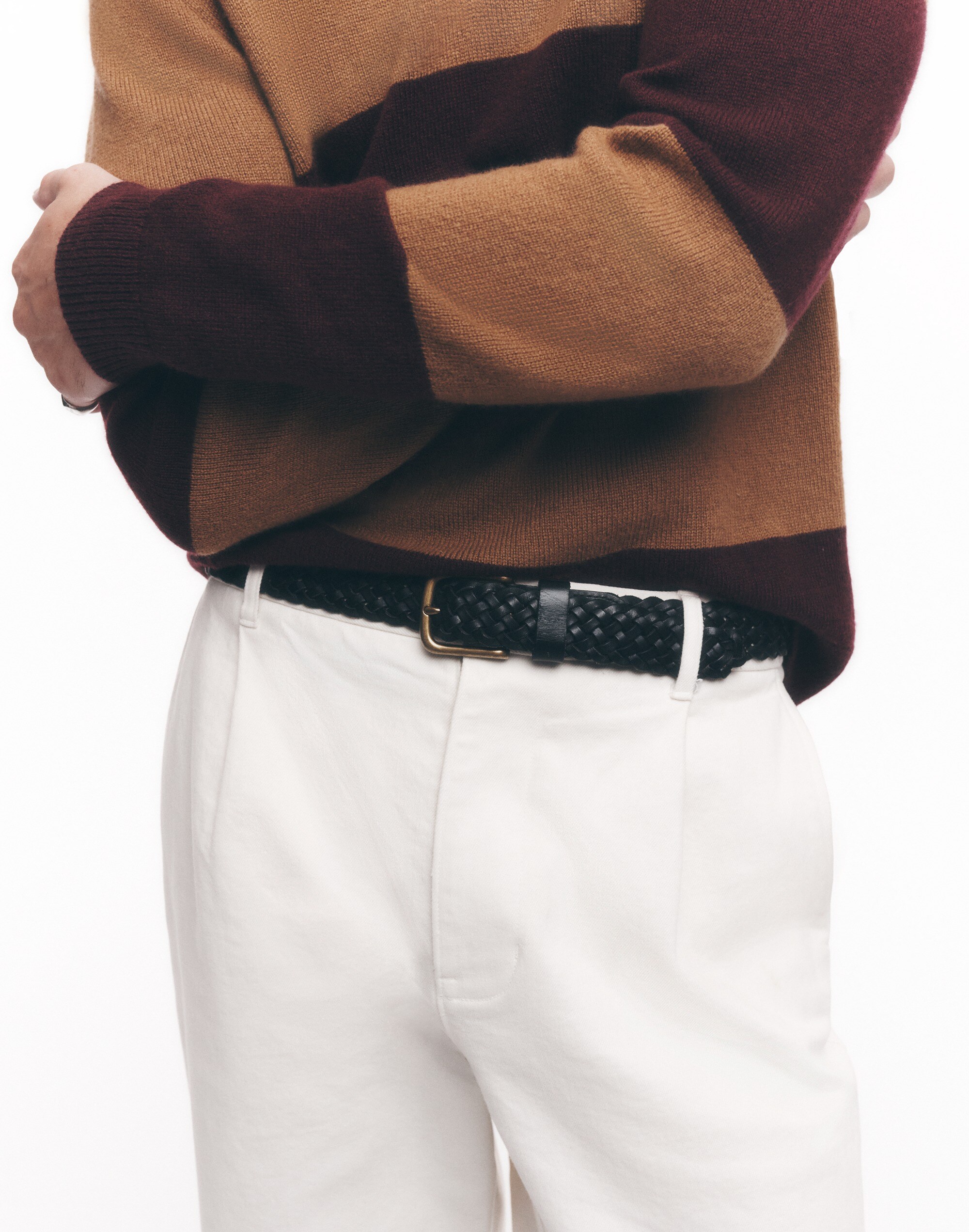Men's Leisure Leather Belt With Woven Pattern