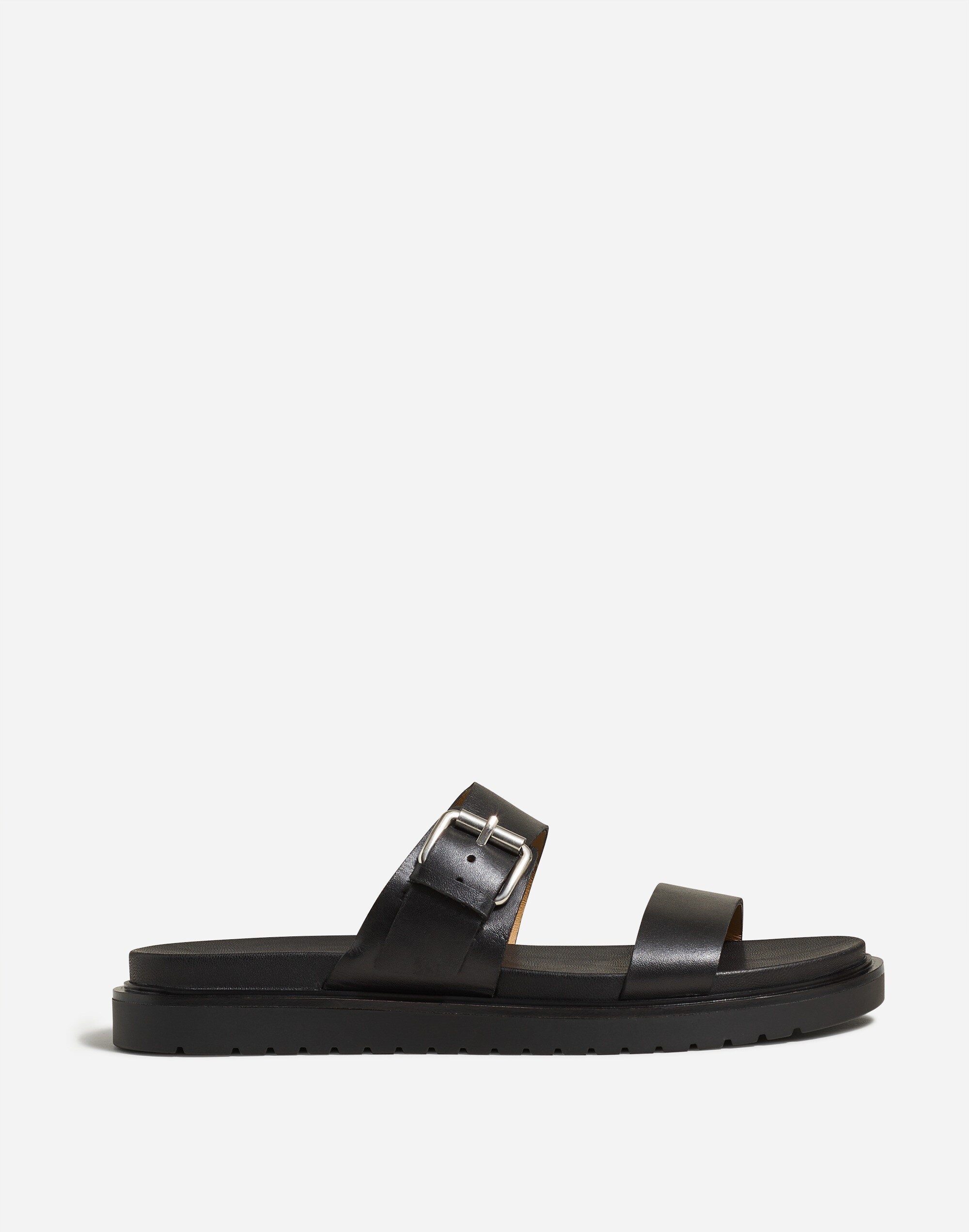 The Dee Double-Strap Slide Sandal in Leather in true black image 2