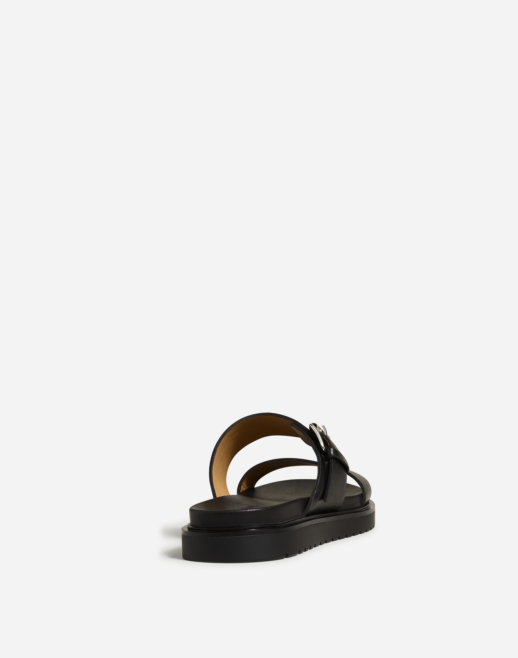 The Dee Double-Strap Slide Sandal in Leather in true black image 3