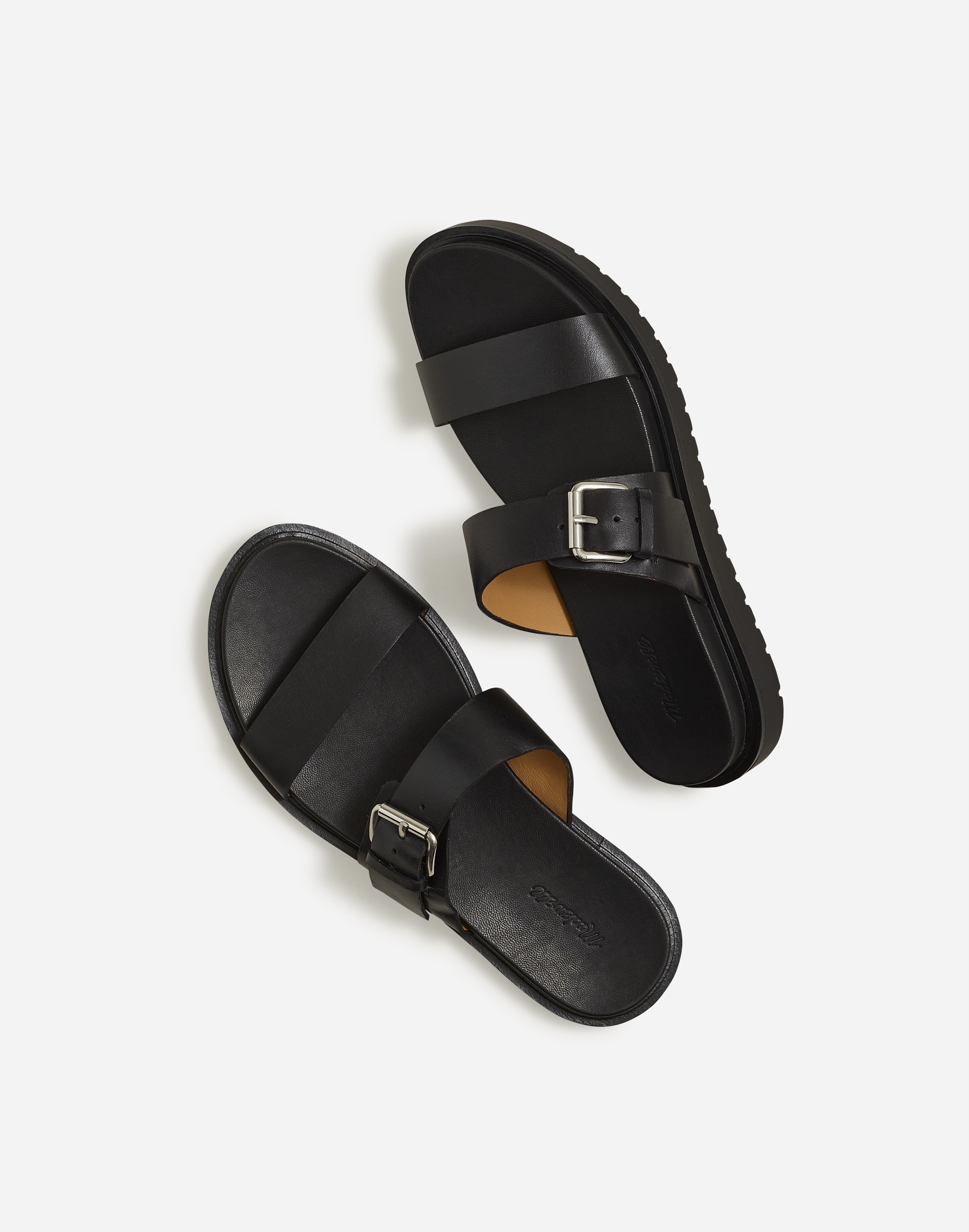 The Dee Double-Strap Slide Sandal in Leather in true black image 1
