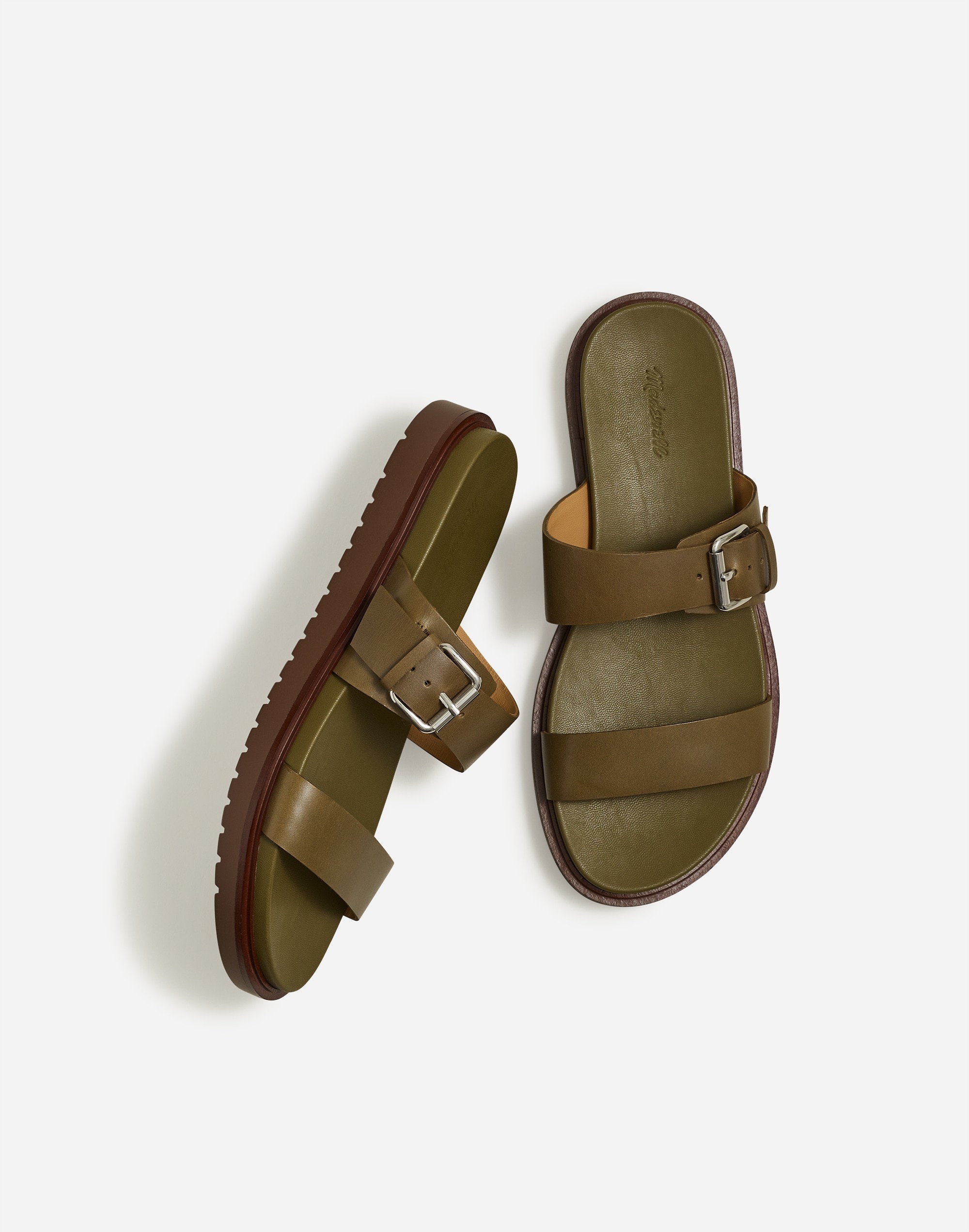 Mw The Dee Double-strap Slide Sandal In Olive Tree