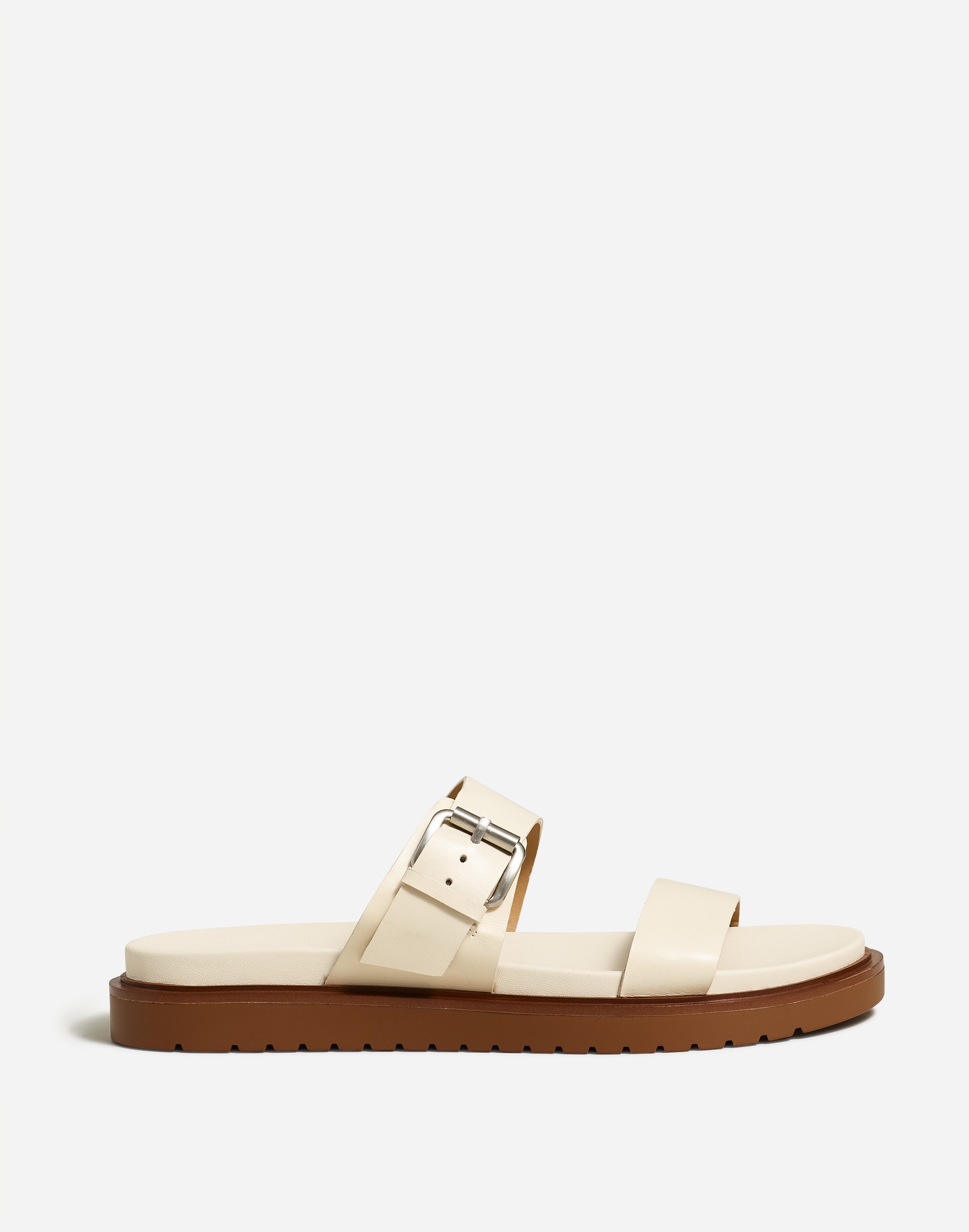 The Dee Double-Strap Slide Sandal in Leather in ecru image 2