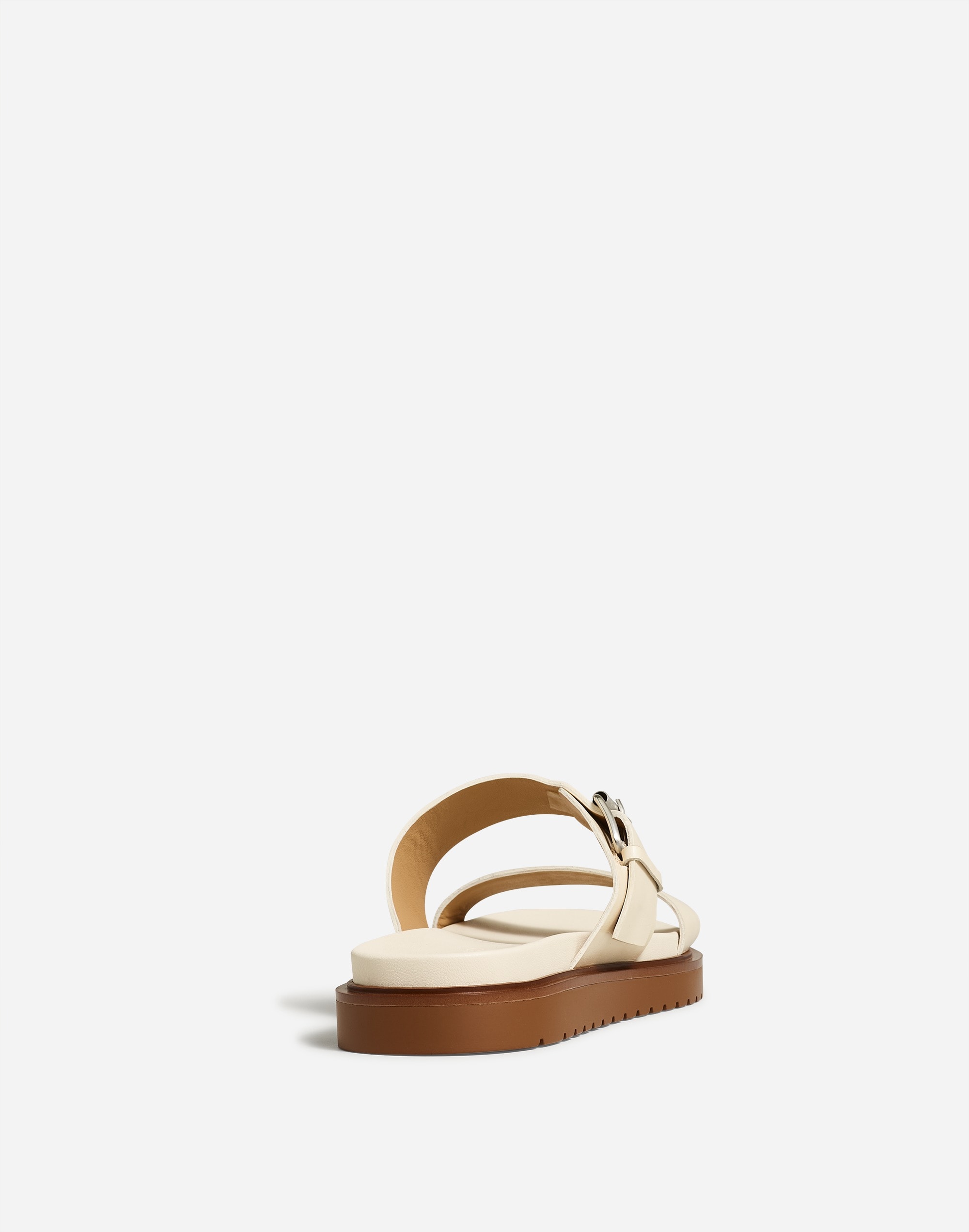 The Dee Double-Strap Slide Sandal in Leather in ecru image 3