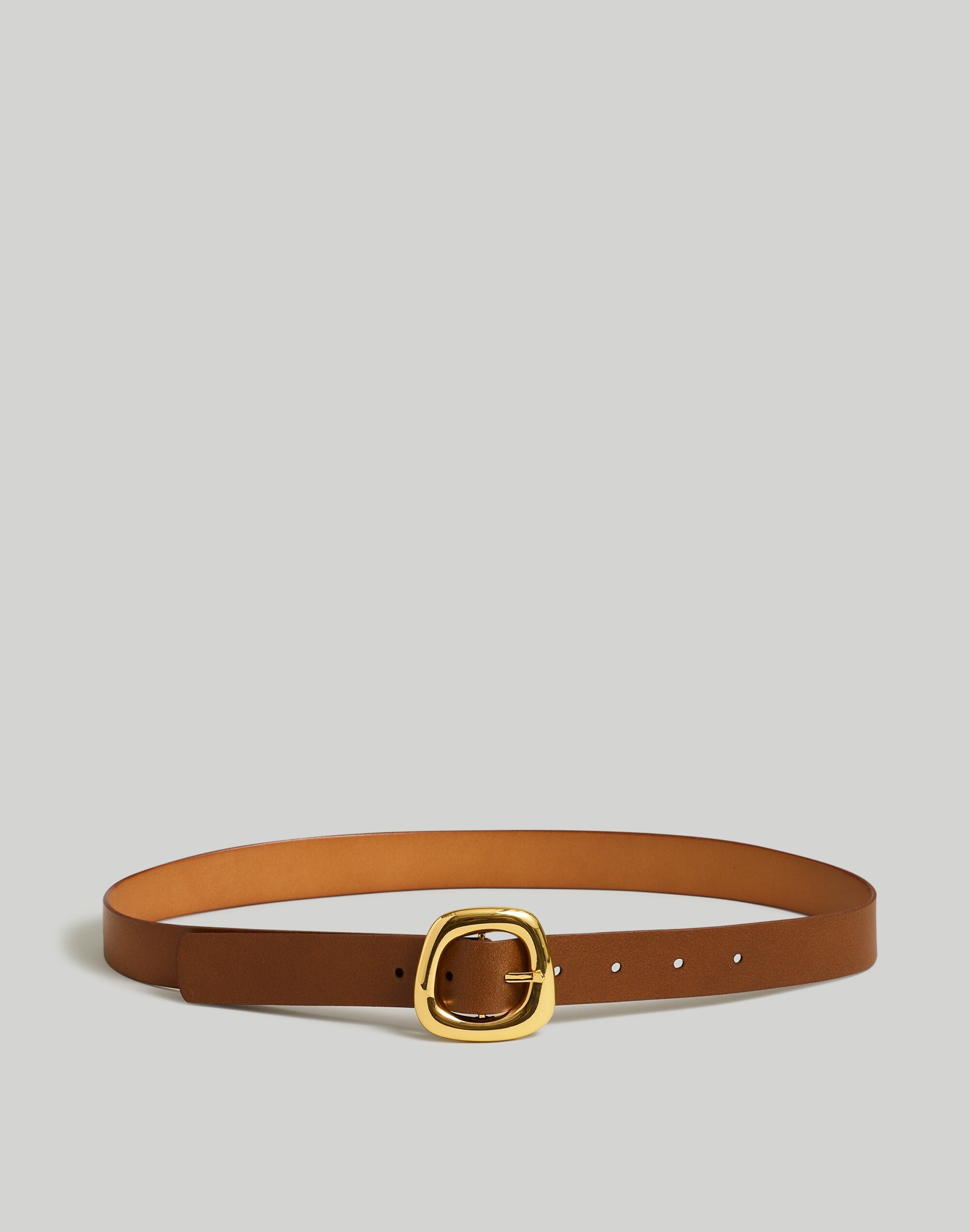 Puffed-Buckle Leather Belt