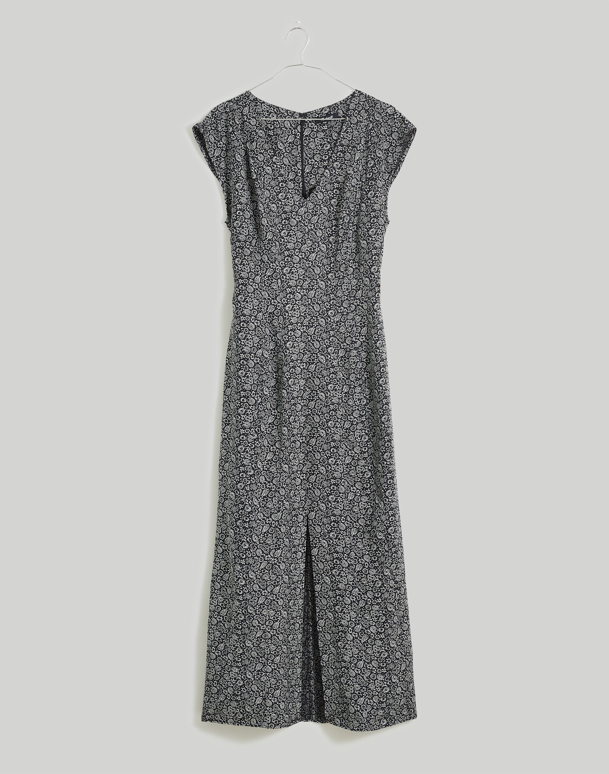 Plus Cap-Sleeve V-Neck Midi Dress in Floral Cupro-Blend