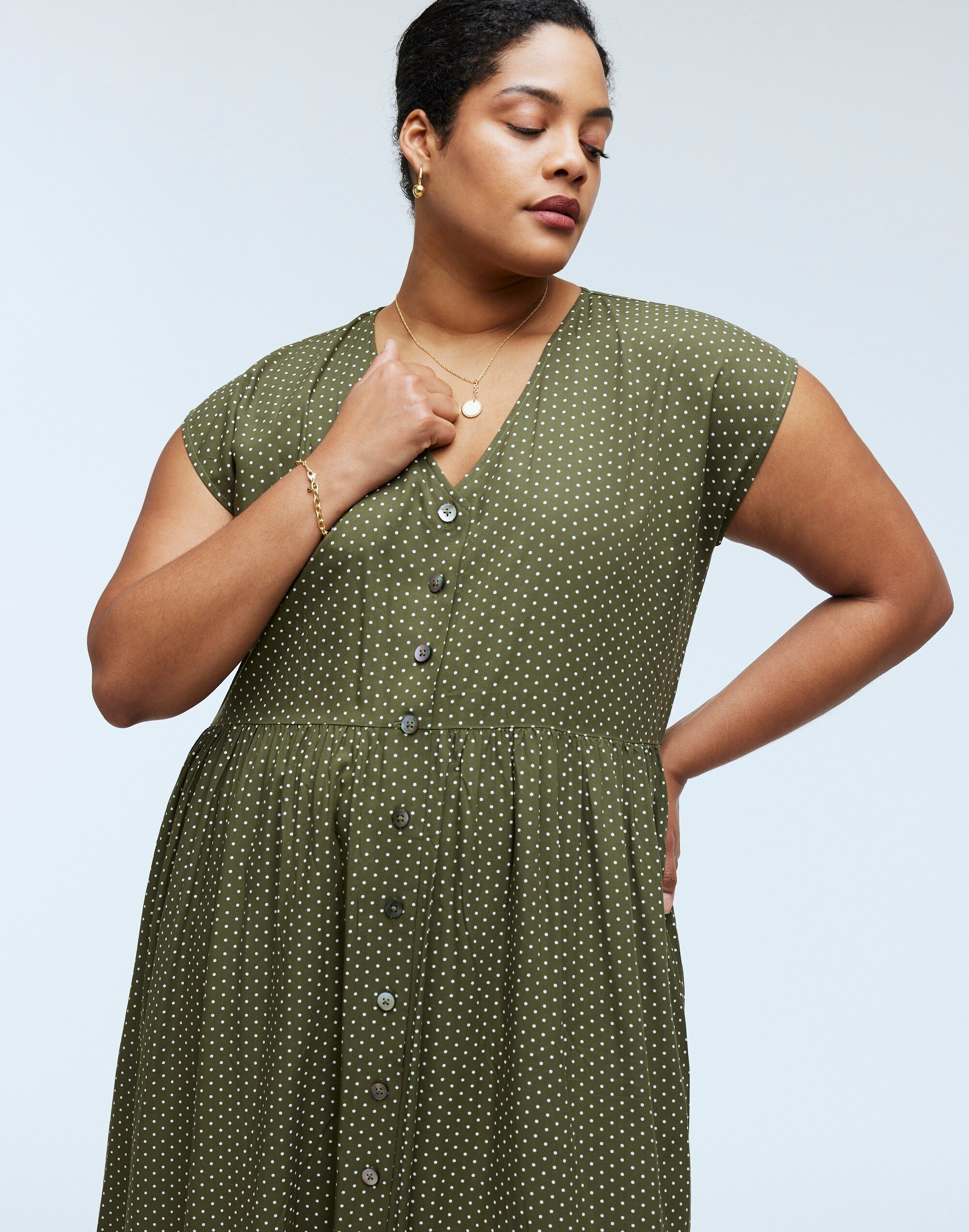 Plus Button-Front Midi Dress