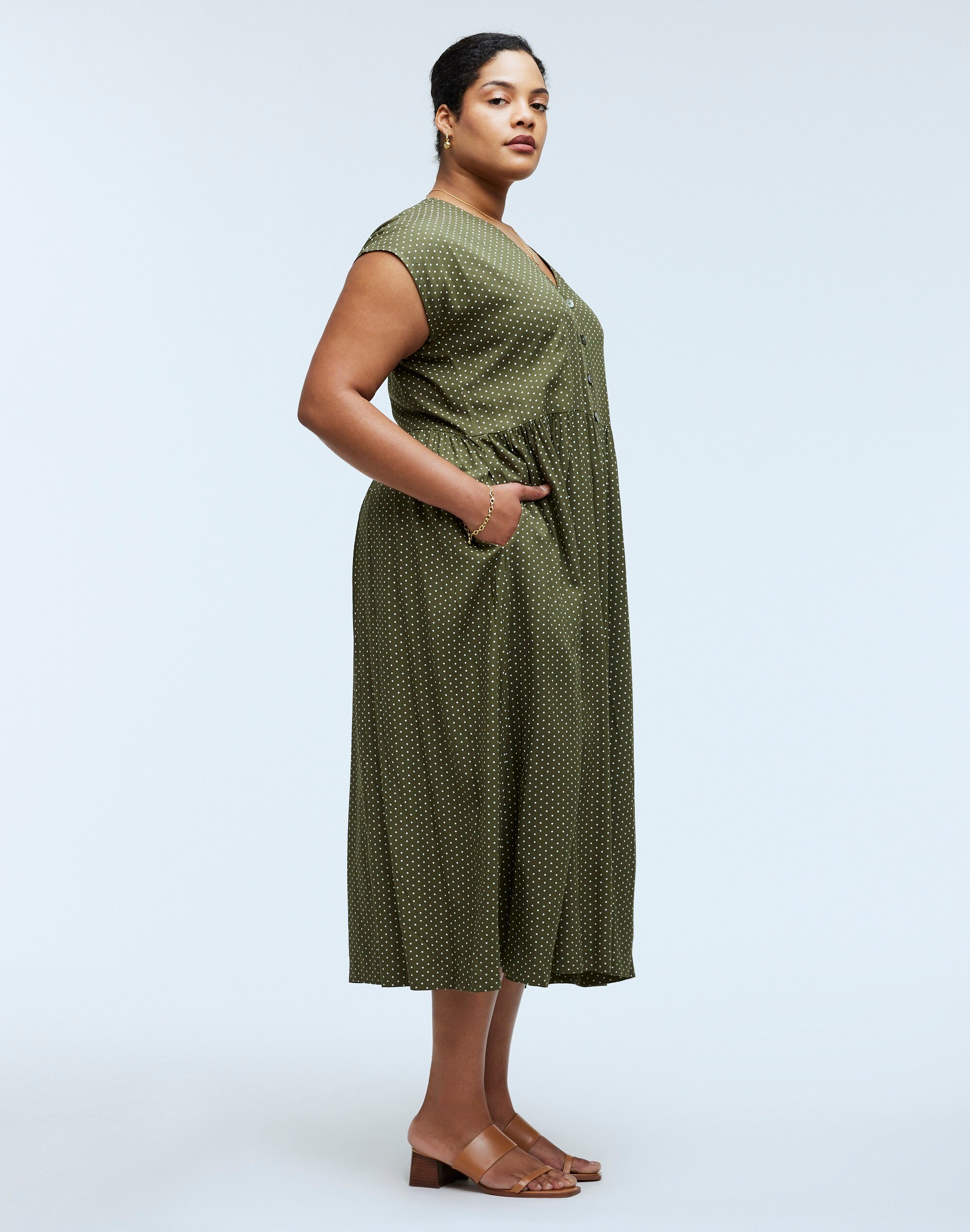 Plus Button-Front Midi Dress
